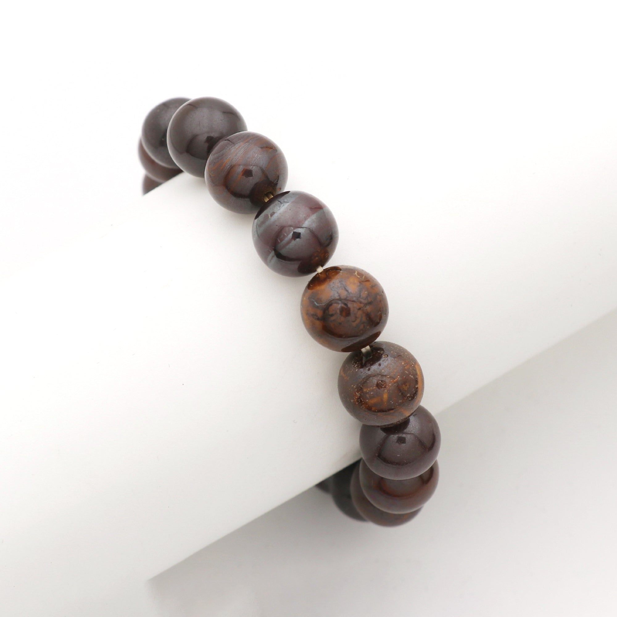 Natural Boulder Opal Polished Round Bead Bracelet Handmade Jewelry 195 Ct