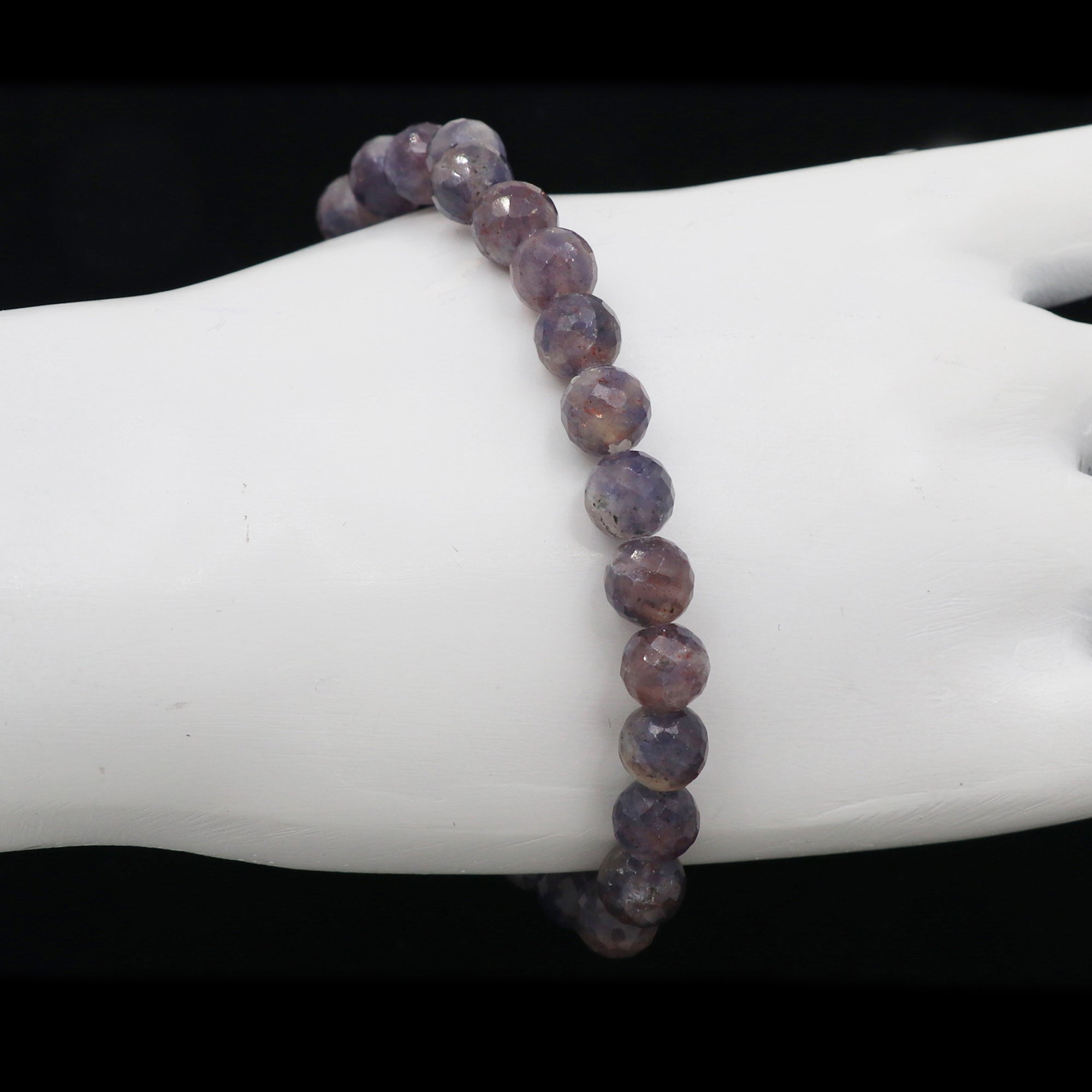 Bloodshot Iolite Bracelet 7mm Faceted Round Beads 69 Ct Natural Gemstone Jewelry