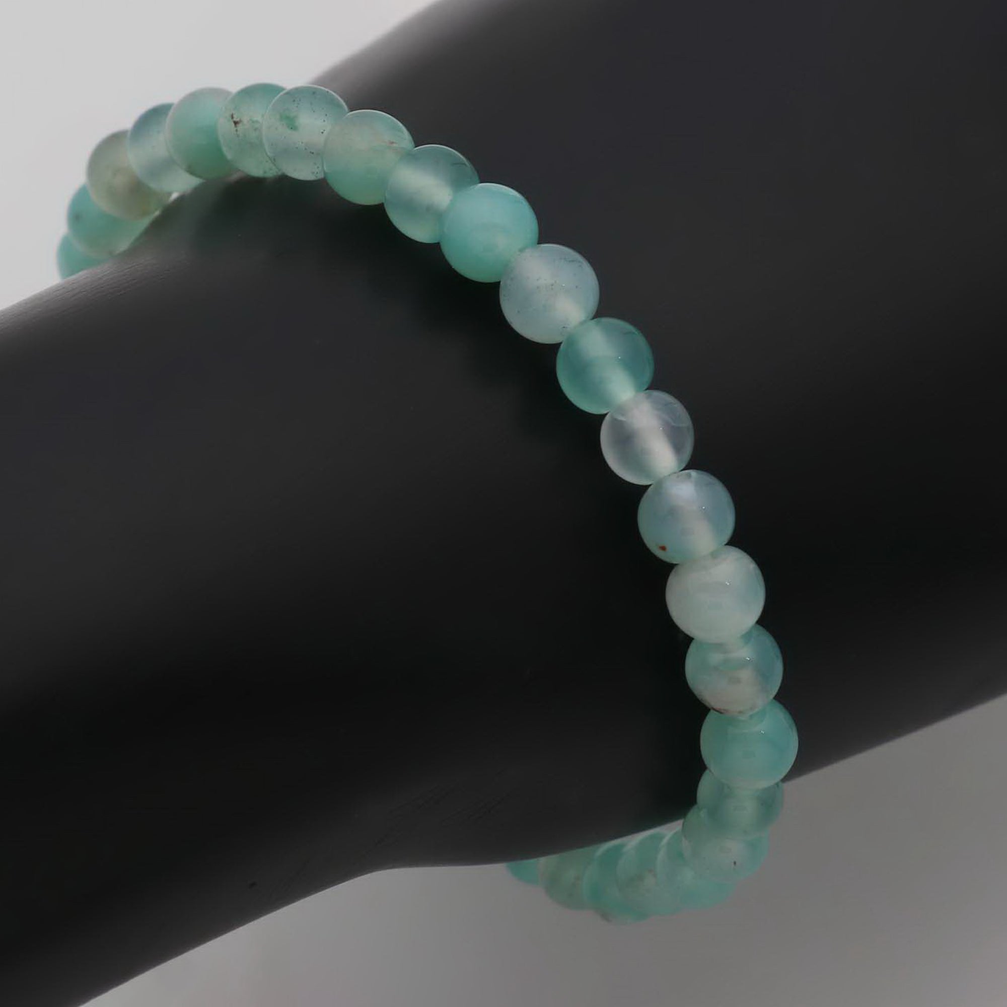 Delicate Aqua Chalcedony Bracelet Natural Round Gemstone Beads 48 Ct