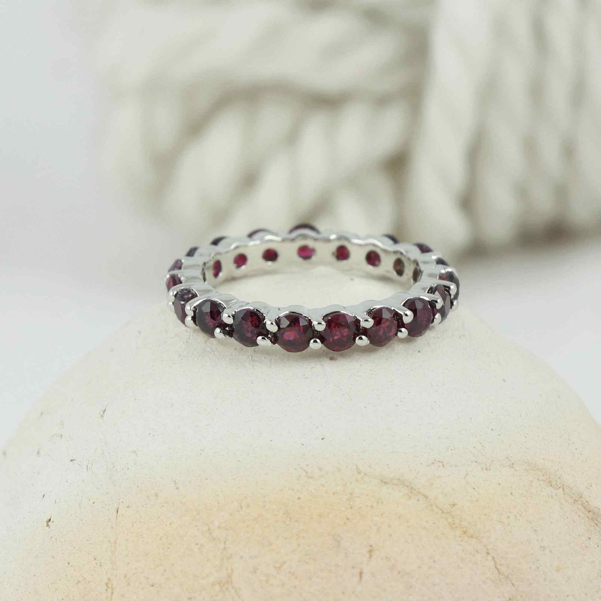 Natural Garnet 3mm Round Cut Ring 925 Sterling Silver Handmade Red Gemstone Solitaire Ring