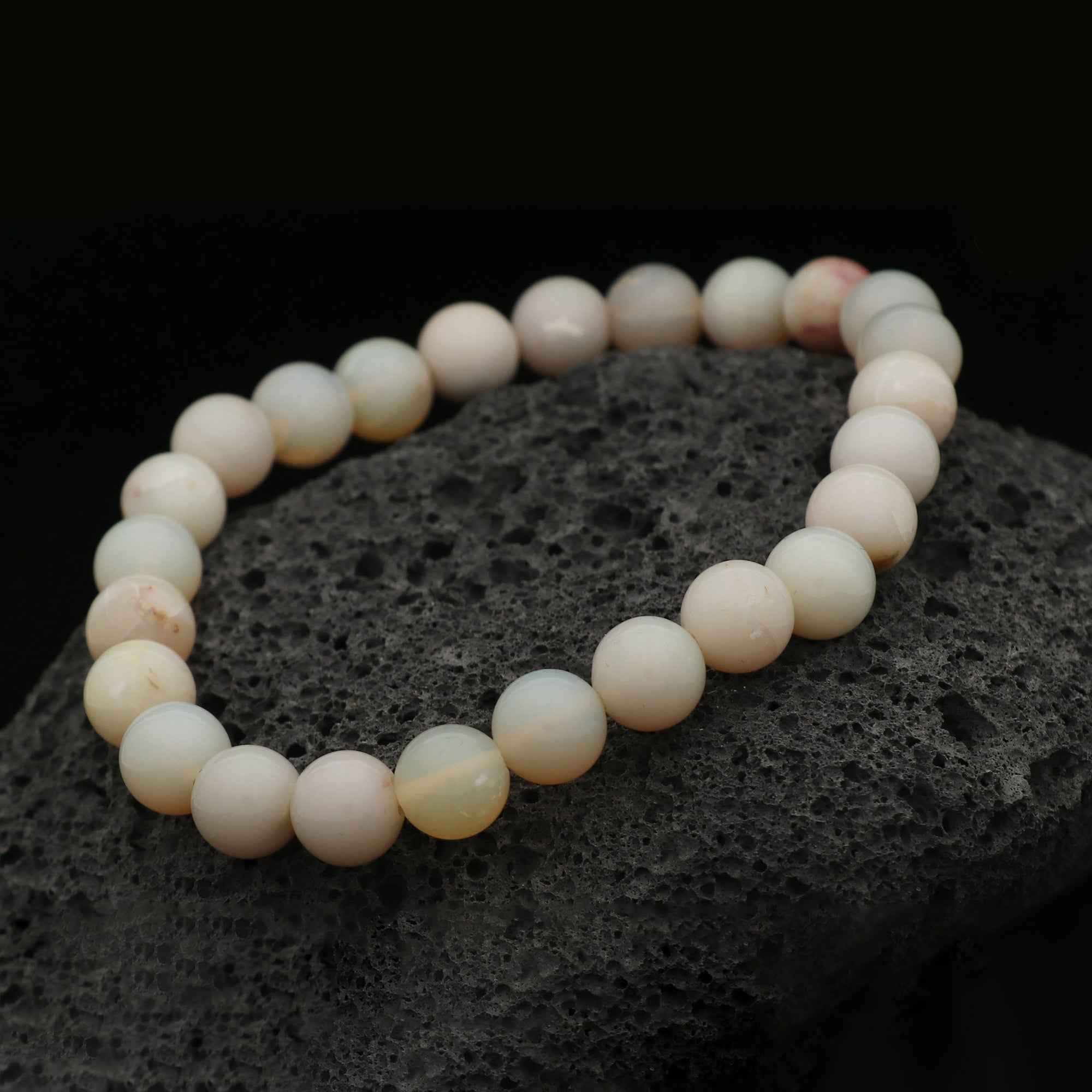 Natural Australian Opal Bracelet 70 Ct Polished Round Beads Handmade Jewelry