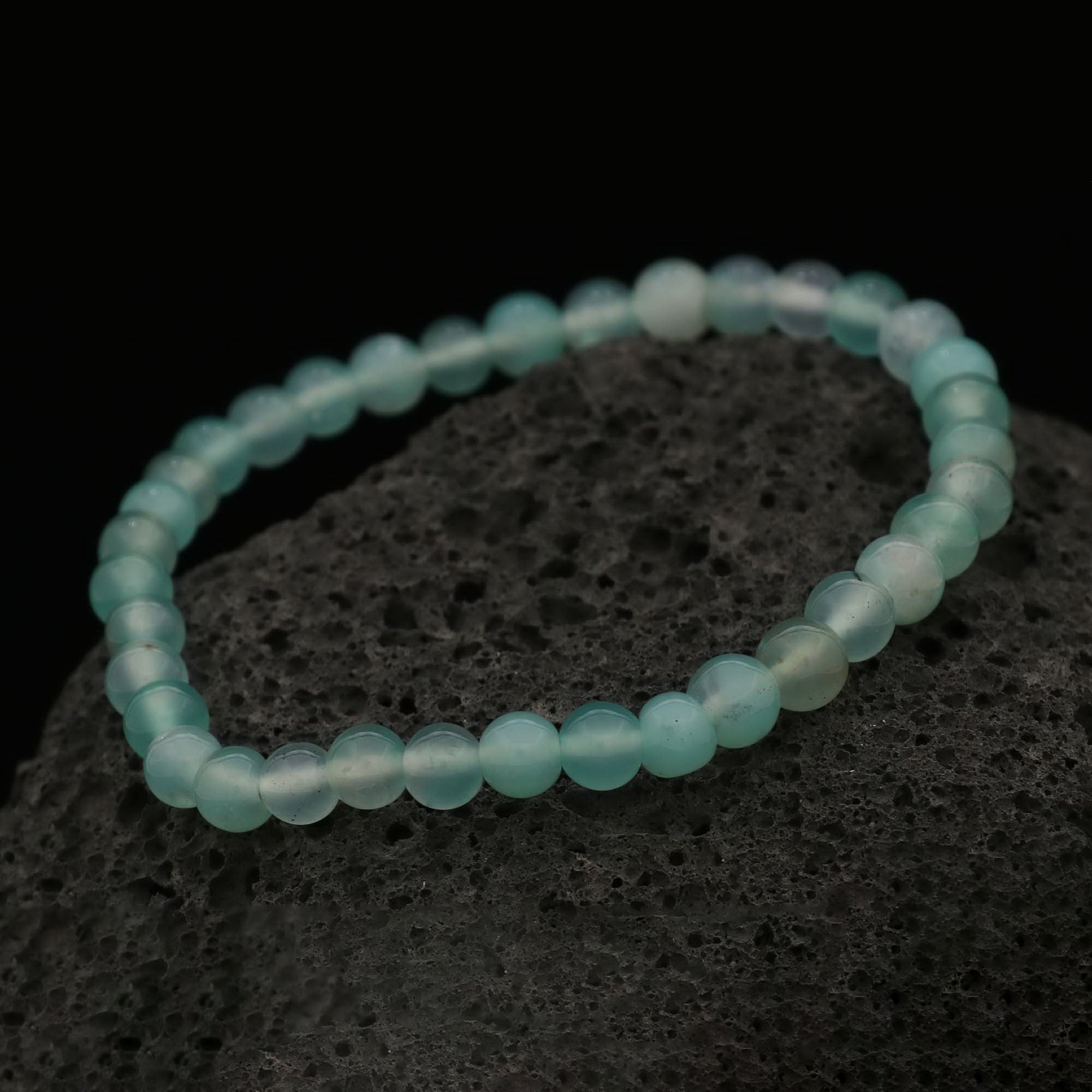 Delicate Aqua Chalcedony Bracelet Natural Round Gemstone Beads 48 Ct