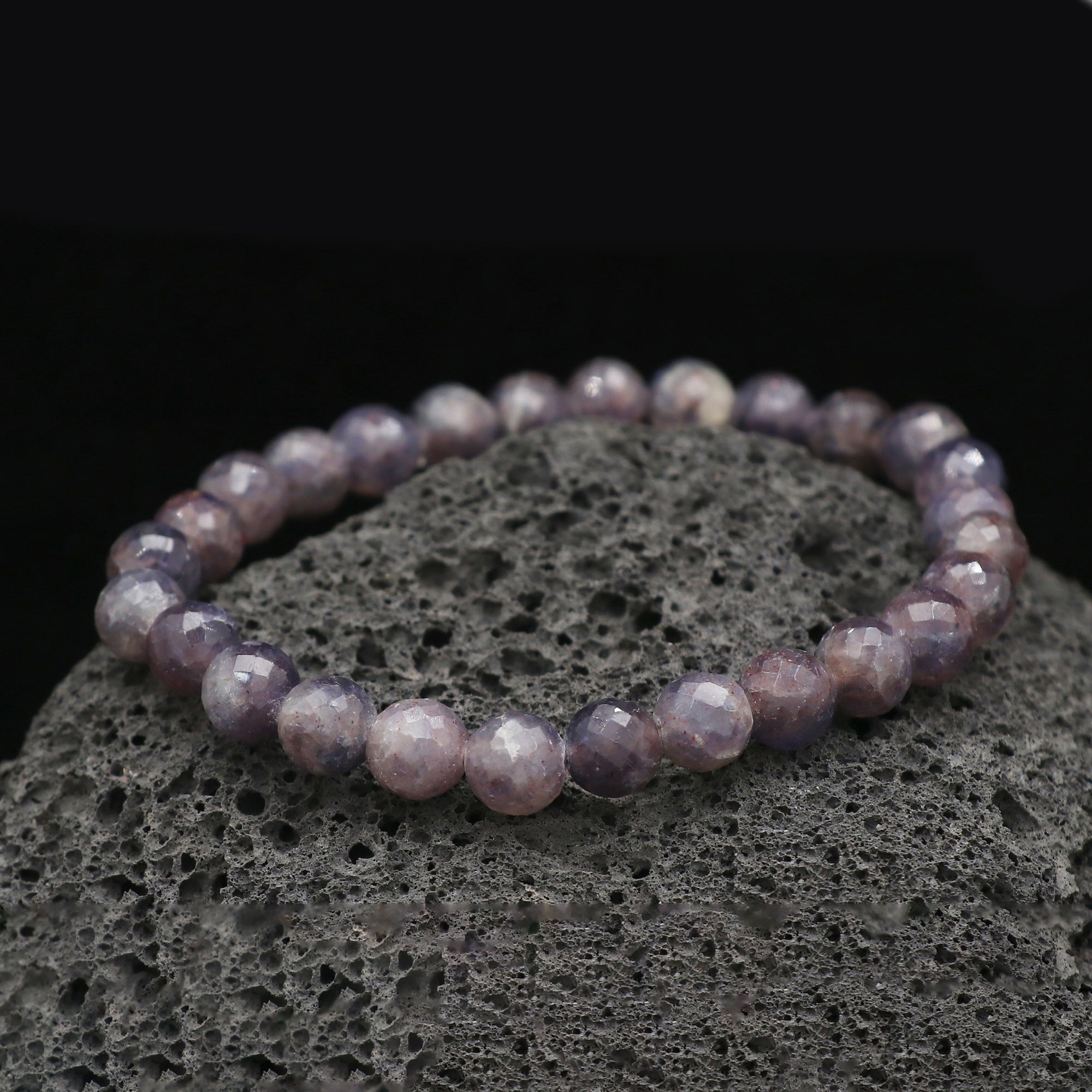 Bloodshot Iolite Bracelet 7mm Faceted Round Beads 69 Ct Natural Gemstone Jewelry