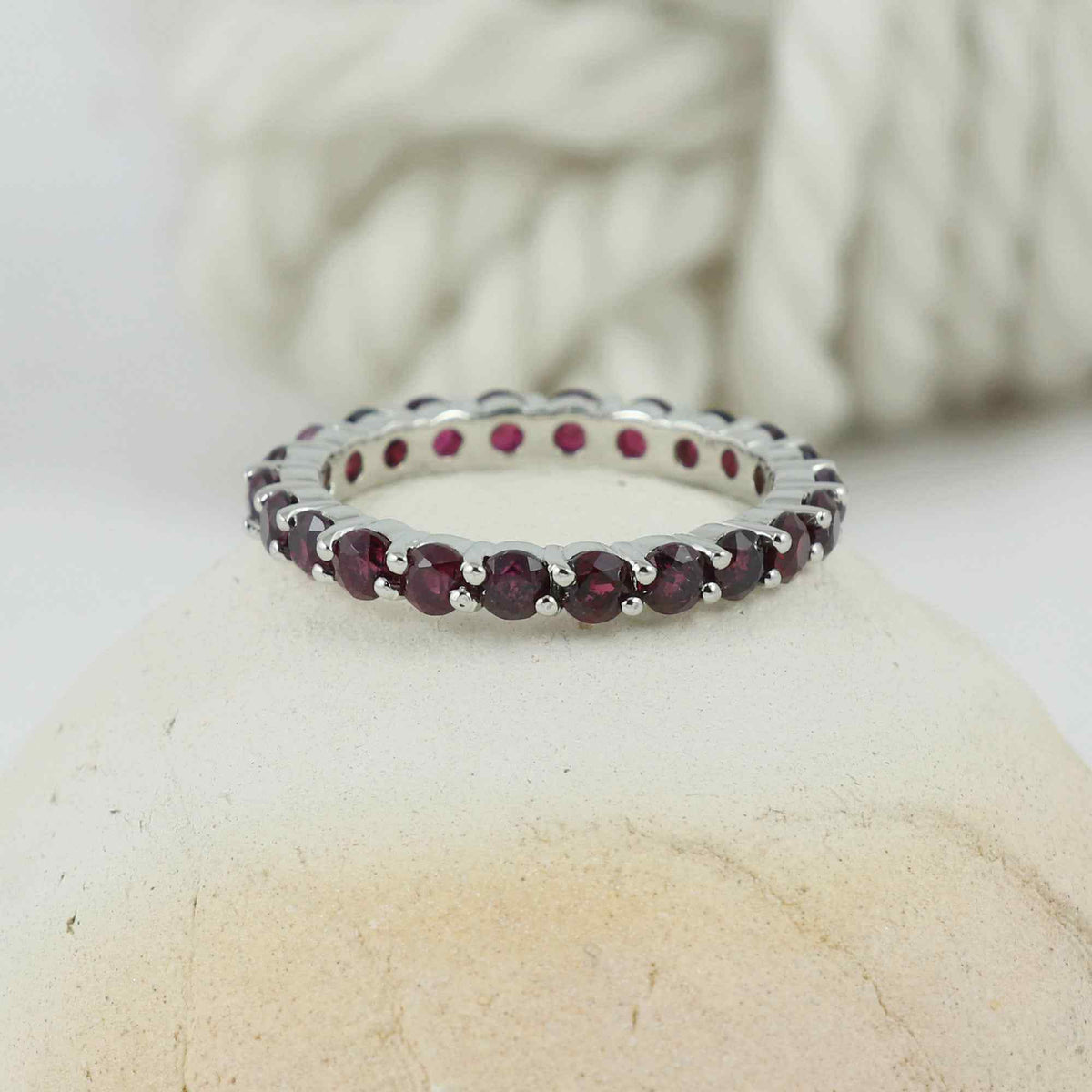 Natural Garnet 3mm Round Cut Ring 925 Sterling Silver Handmade Red Gemstone Solitaire Ring