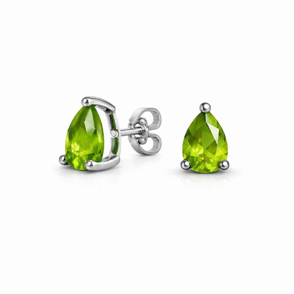 Natural Peridot Pear Stud Earrings in 925 Sterling Silver, Tiny Green Gemstone Studs for Women