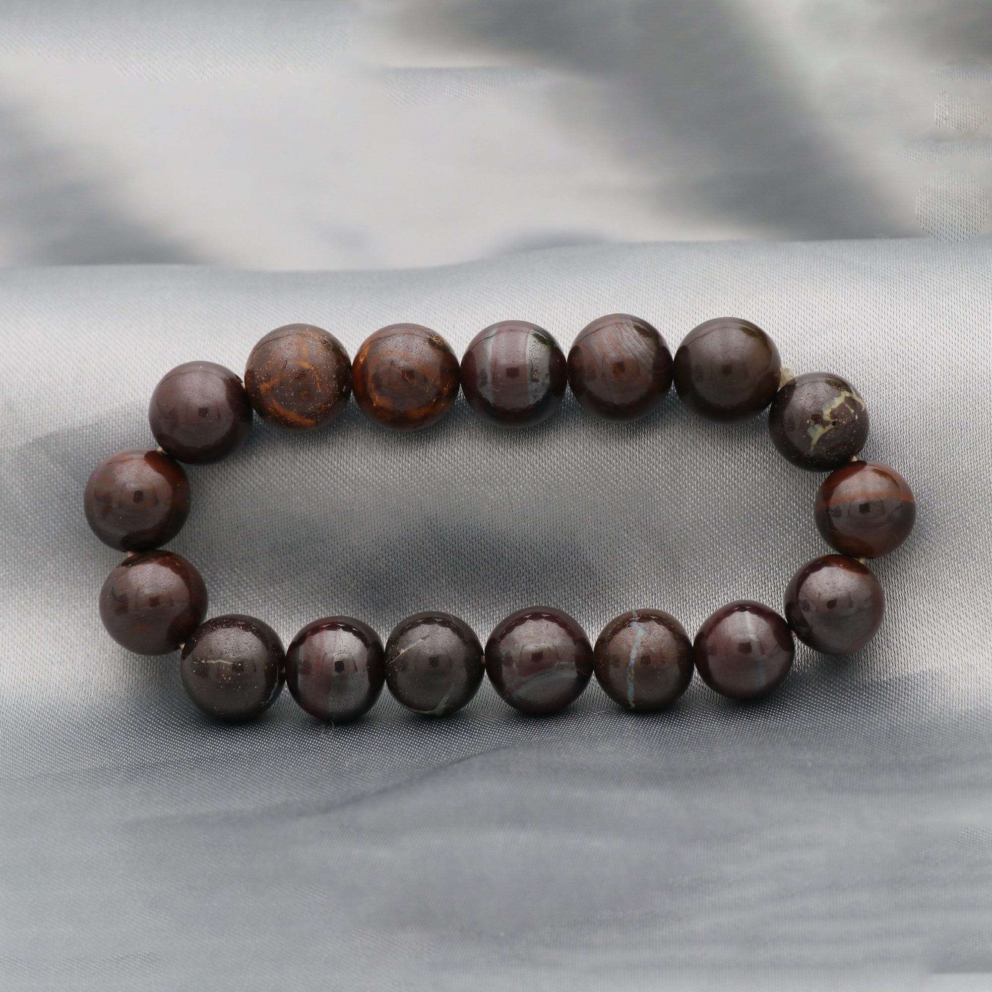 Natural Boulder Opal Polished Round Bead Bracelet Handmade Jewelry 195 Ct