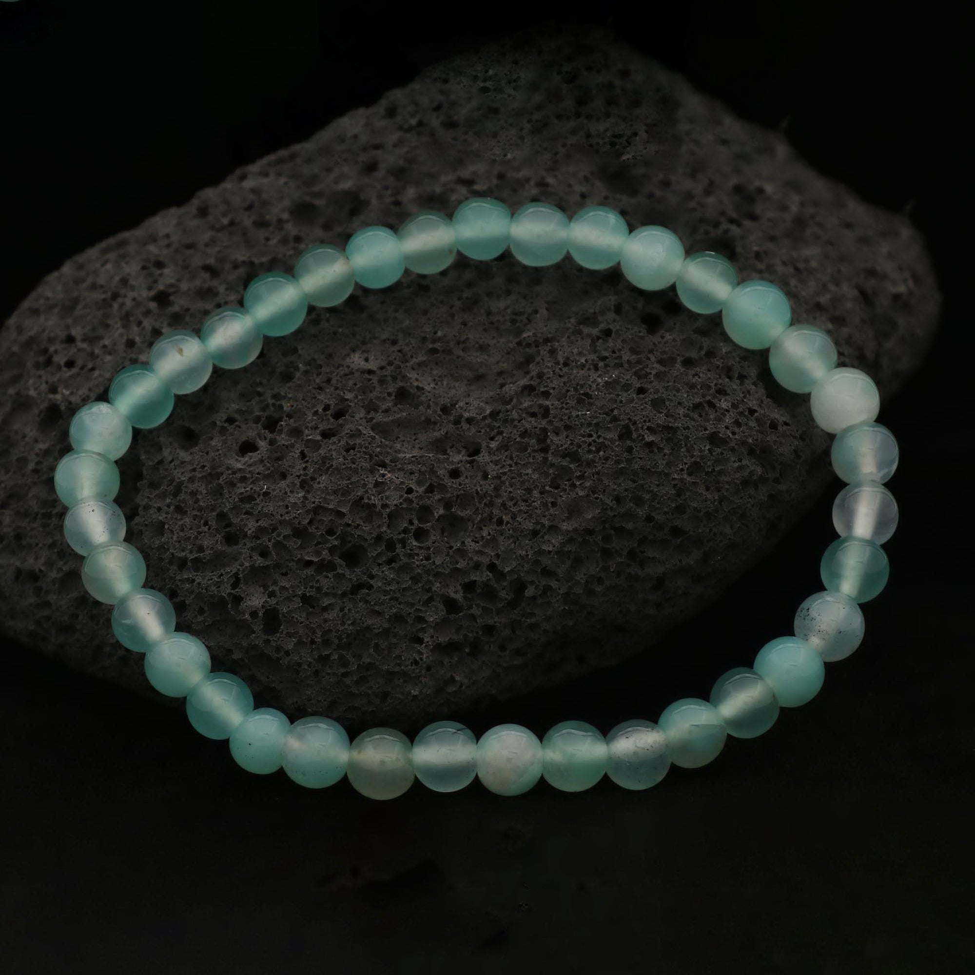Delicate Aqua Chalcedony Bracelet Natural Round Gemstone Beads 48 Ct