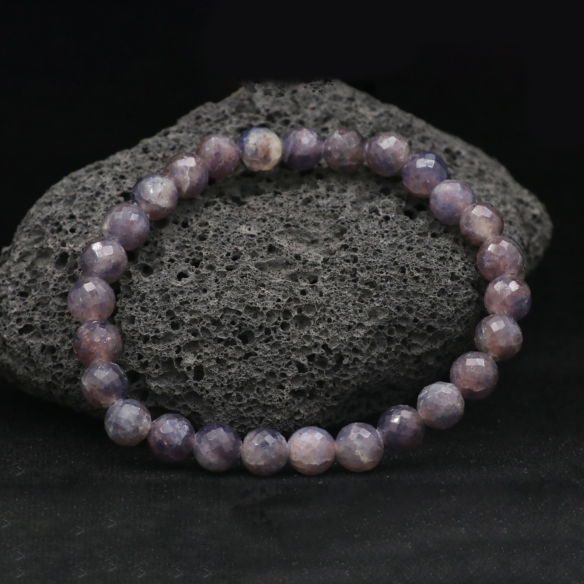 Bloodshot Iolite Bracelet 7mm Faceted Round Beads 69 Ct Natural Gemstone Jewelry