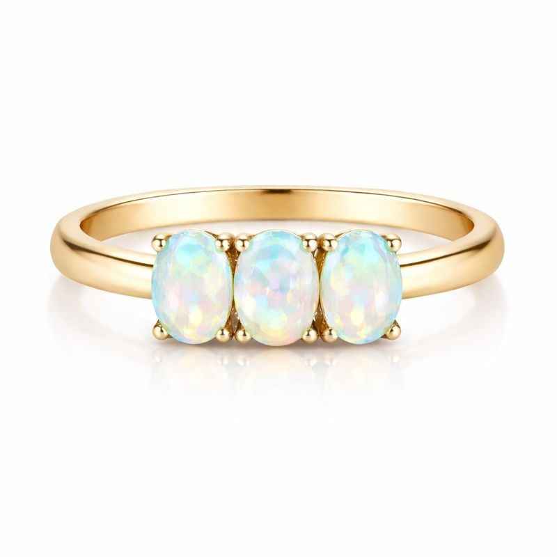 Handcrafted White Ethiopian Opal Ring 3x5mm Oval Cabochon 925 Sterling Silver Minimal Jewelry Gift