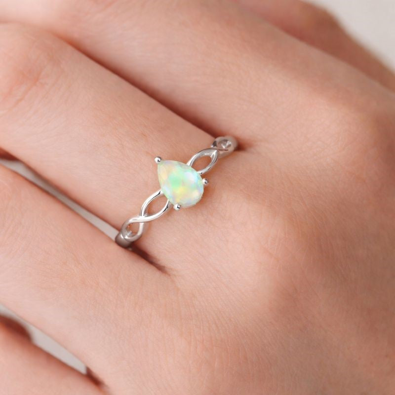 Pear Shape White Ethiopian Opal Ring 4x6mm Handmade 925 Sterling Silver Teardrop Jewelry for Women