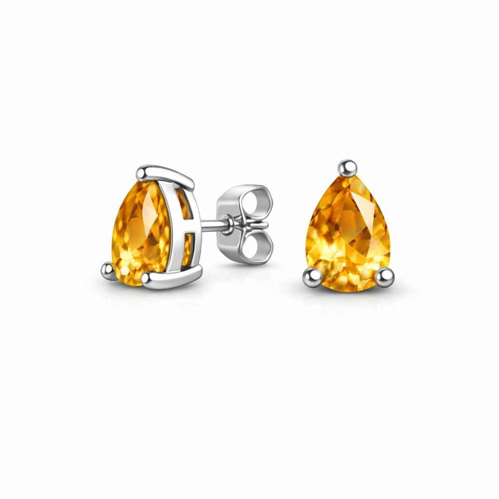 Natural Citrine Pear Stud Earrings in 925 Sterling Silver, Pear Cut Yellow Gemstone Studs, Minimalist Jewelry Gift