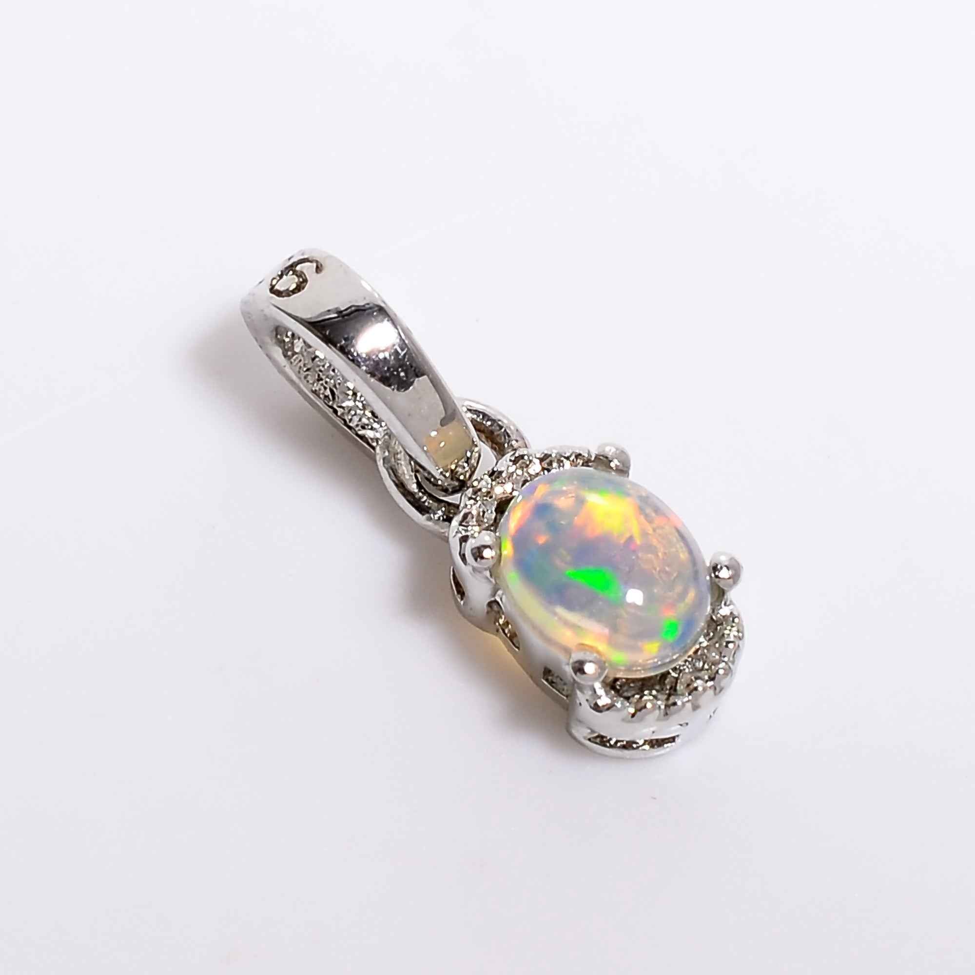 Oval Opal Necklace 5x4mm Natural Cabochon Pendant 925 Sterling Silver Handmade Birthstone Jewelry for Women