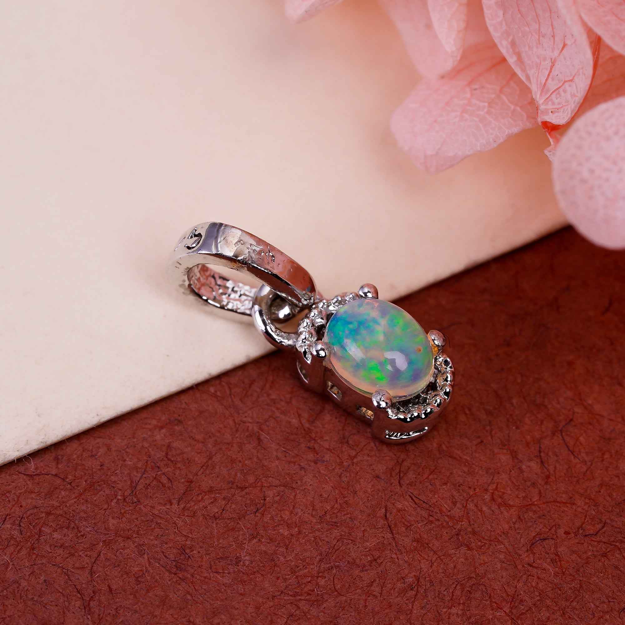 Oval Opal Necklace 5x4mm Natural Cabochon Pendant 925 Sterling Silver Handmade Birthstone Jewelry for Women