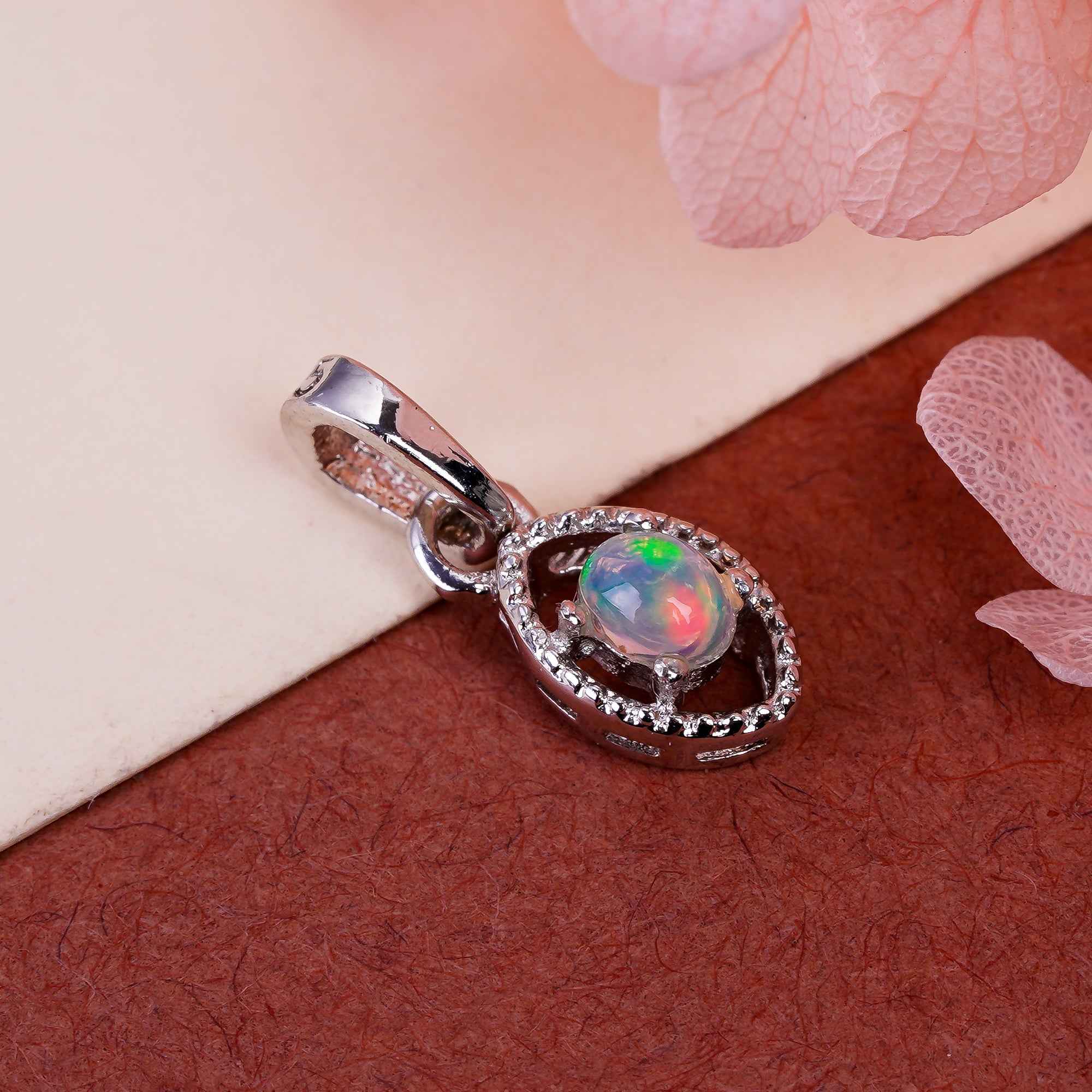 Minimalist Opal Pendant Necklace 3x4mm Oval Cabochon Gemstone 925 Sterling Silver Handmade Everyday Jewelry