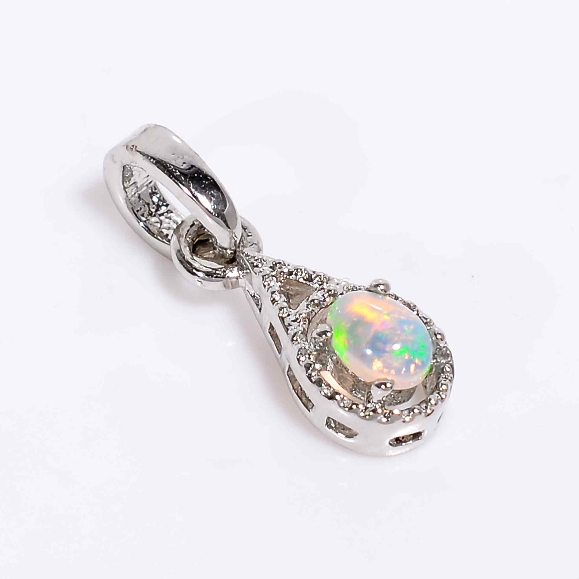 Opal Accent Pendant 3x4mm Oval Gemstone Charm 925 Silver Fine Jewelry Color Play Necklace