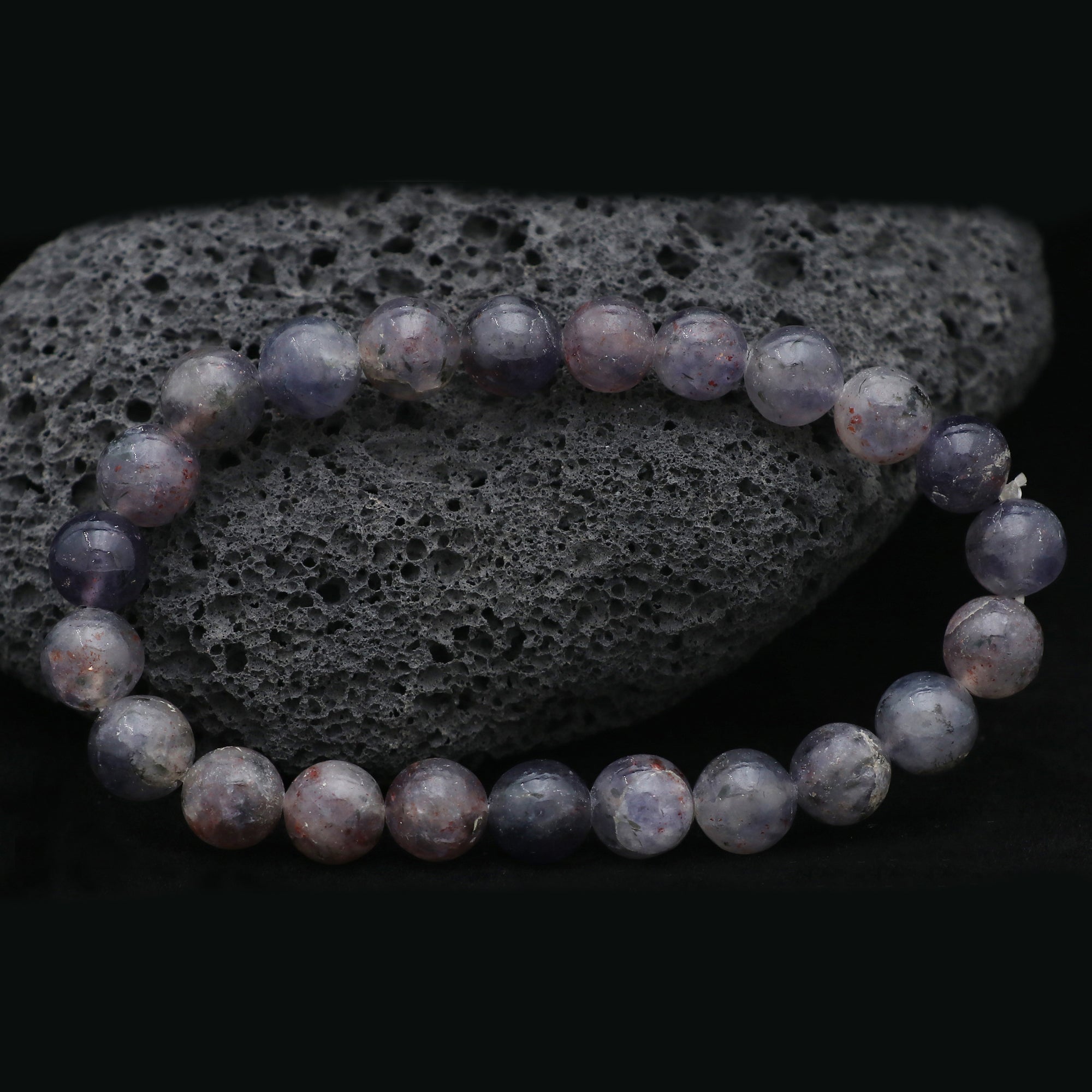 Natural Bloodshot Iolite Smooth Round Bead Bracelet Handmade Jewelry 81 Ct