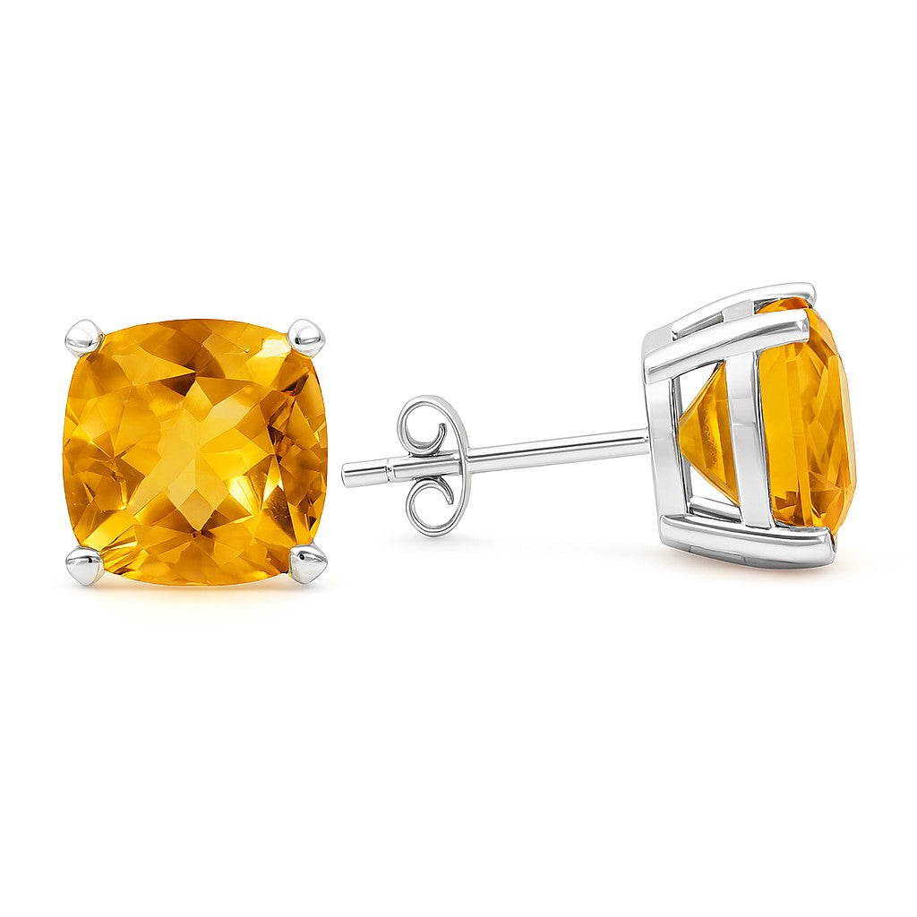 Himalya Quartz silver stud earrings featuring 6mm natural citrine gemstones in 925 sterling silver, minimalist jewelry design