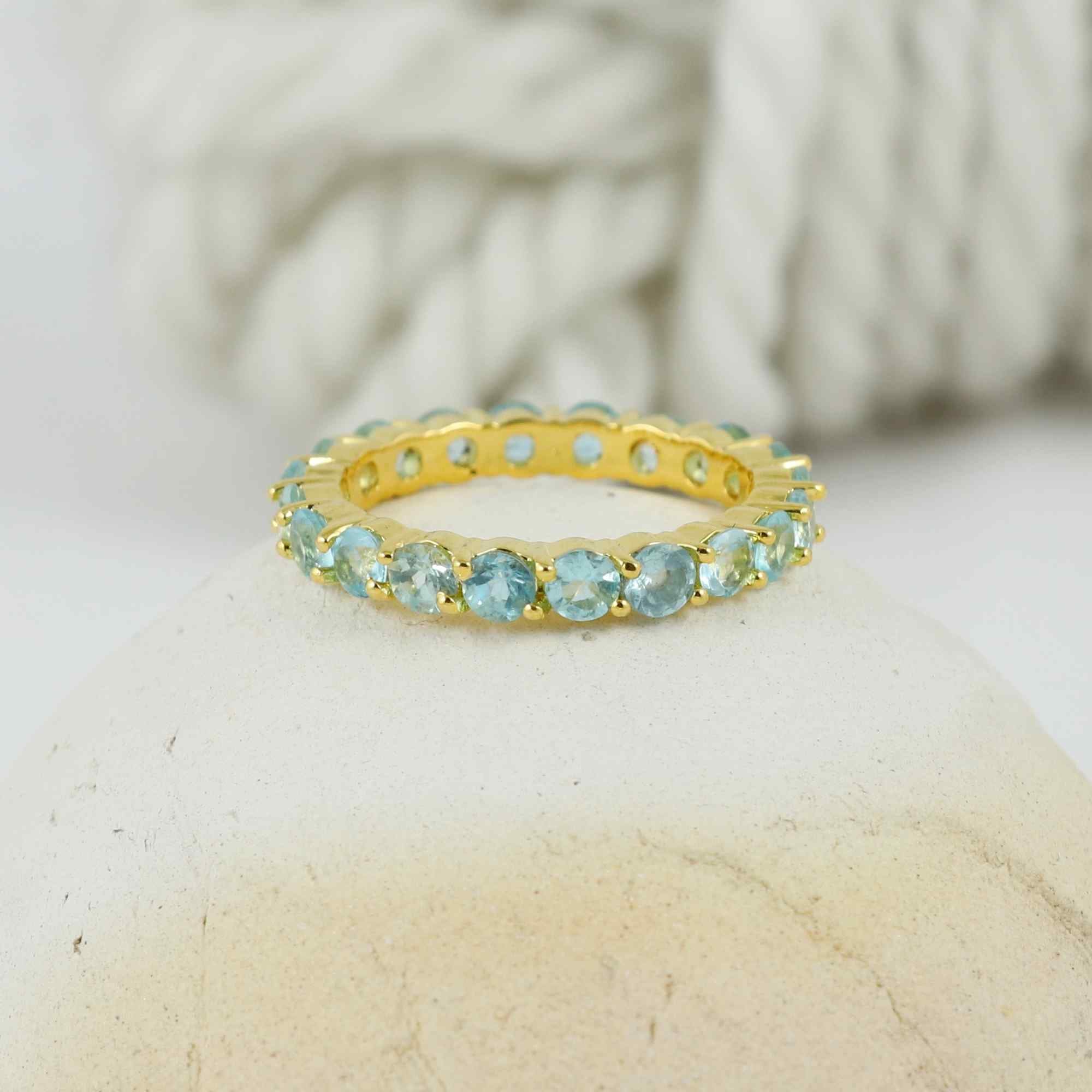 Natural Blue Apatite 3mm Round Cut Ring 925 Sterling Silver Handmade Solitaire Gemstone Ring