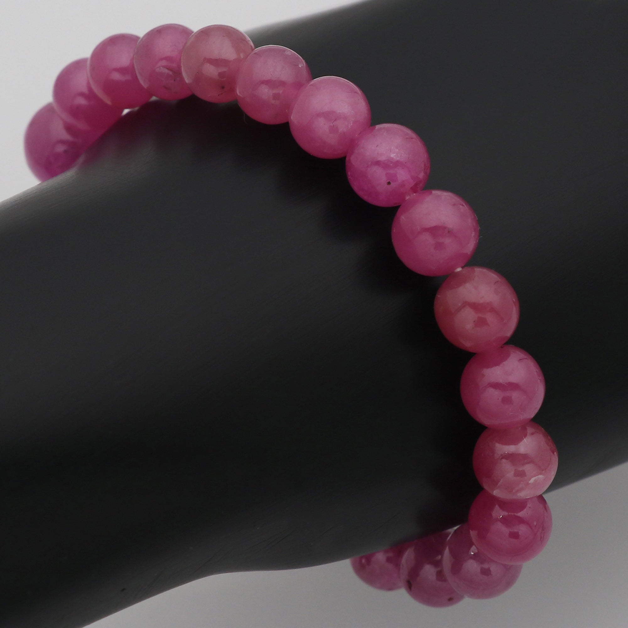 Handmade Natural Pink Sapphire Bead Bracelet Round Plain Gemstone Elastic Band Bracelet 157 Ct