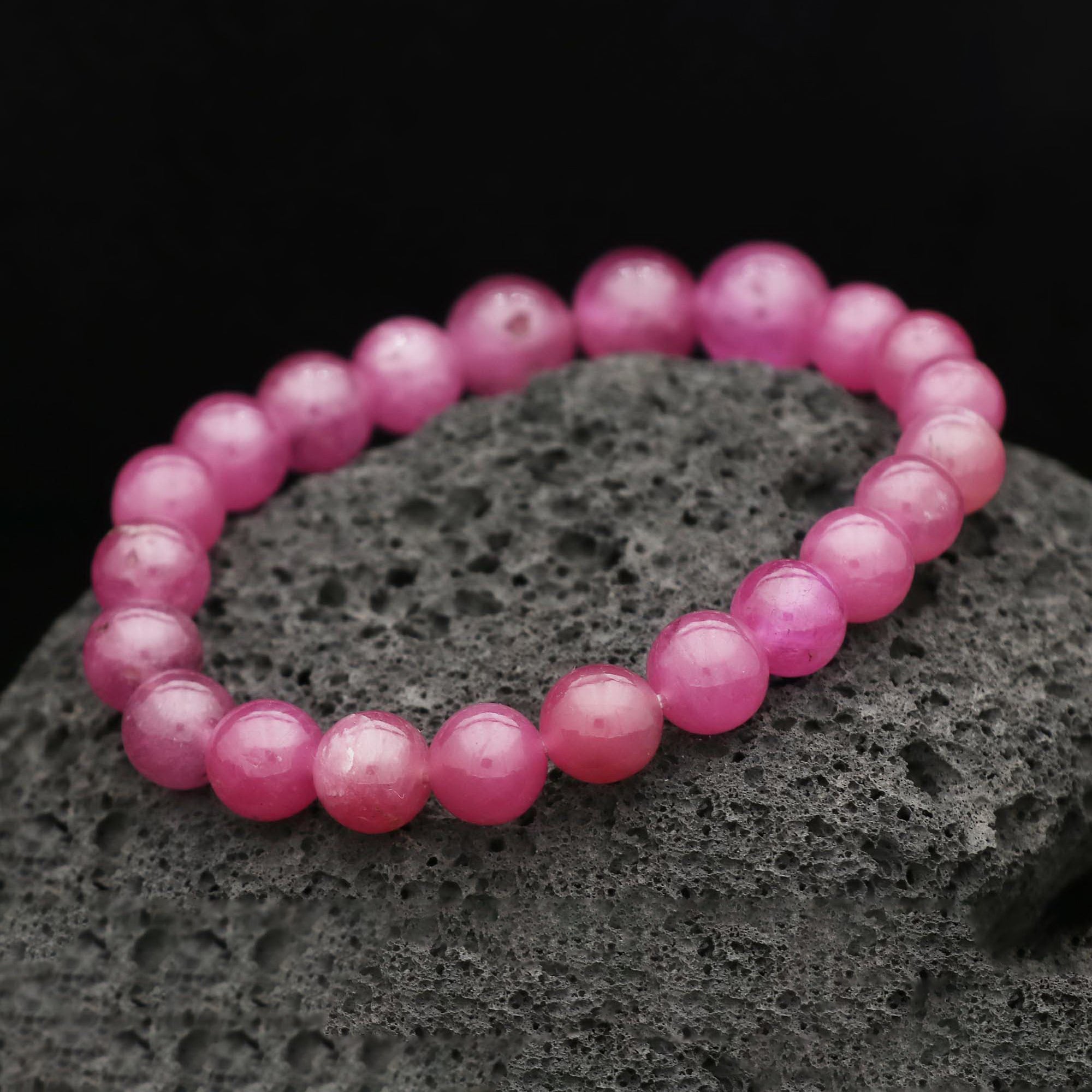 Natural Pink Sapphire Bracelet Round Plain Gemstone Beads Handmade 157 Ct