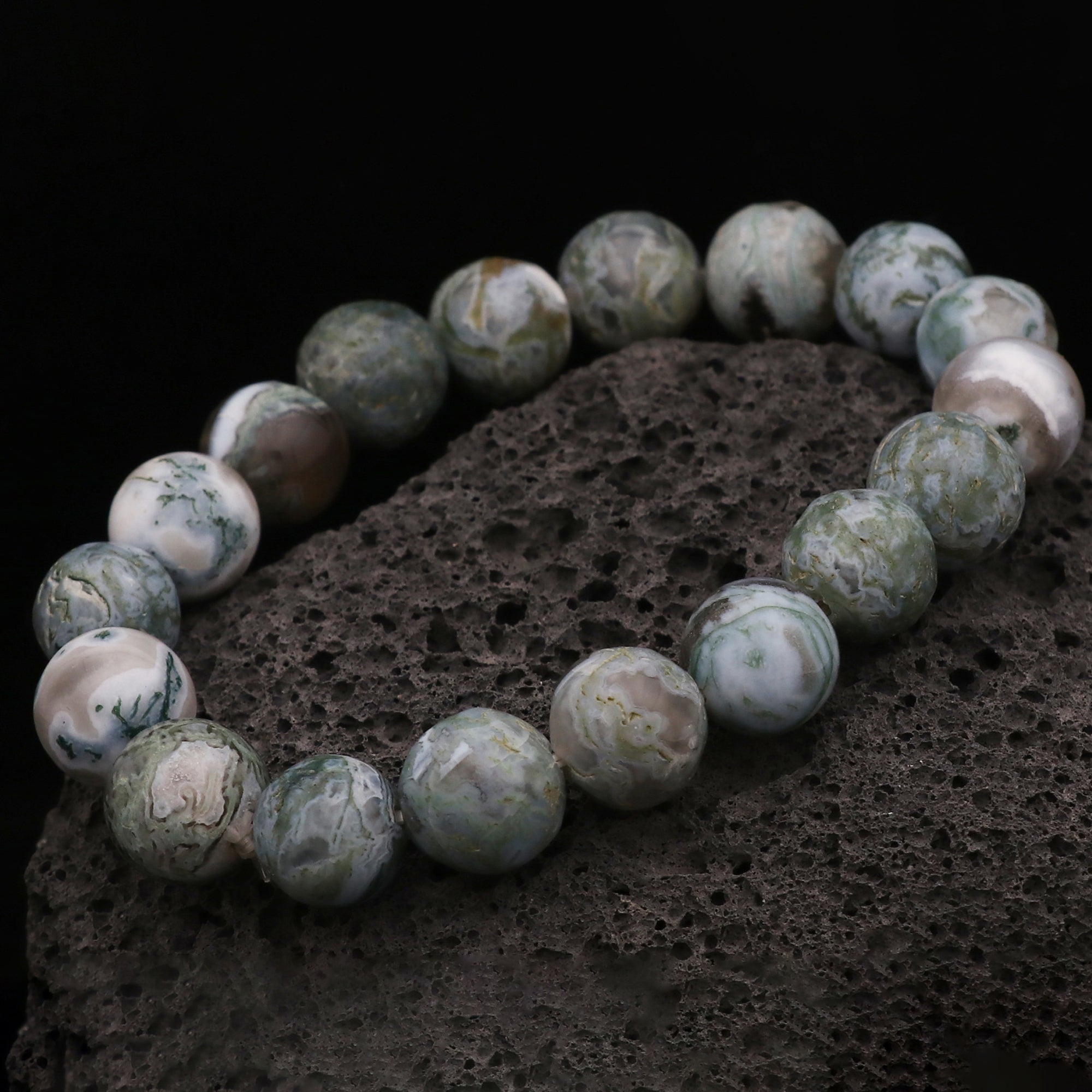 Natural Moss Green Opal Bracelet Round Plain Gemstone Beads Handmade 139 Ct