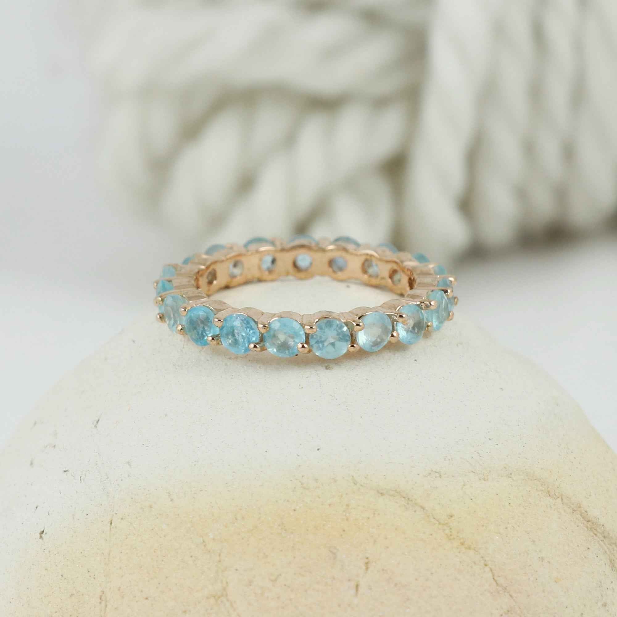 Natural Blue Apatite 3mm Round Cut Ring 925 Sterling Silver Handmade Solitaire Gemstone Ring
