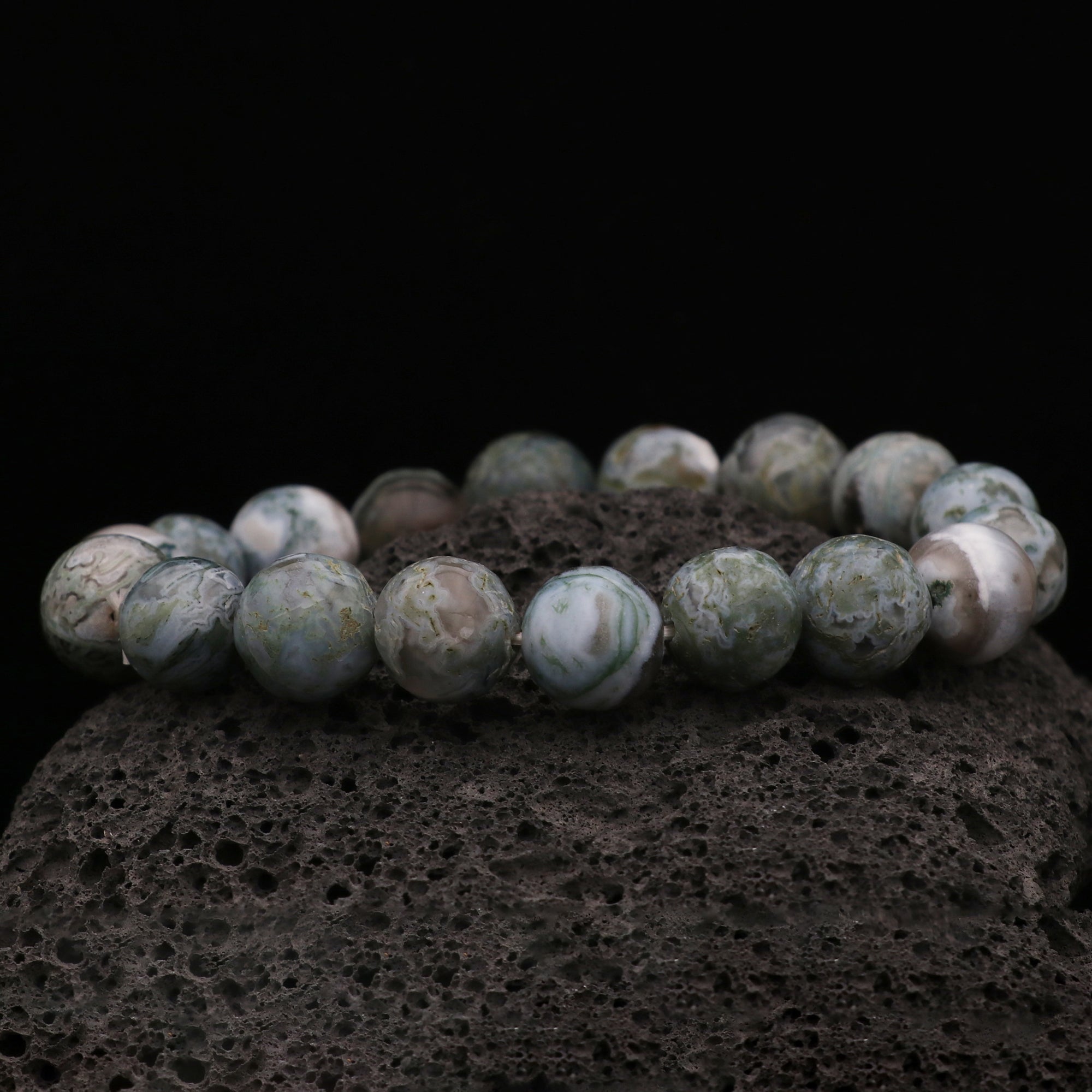 Natural Moss Green Opal Bracelet Round Plain Gemstone Beads Handmade 139 Ct