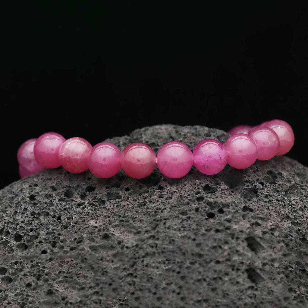 Handmade Natural Pink Sapphire Bead Bracelet Round Plain Gemstone Elastic Band Bracelet 157 Ct