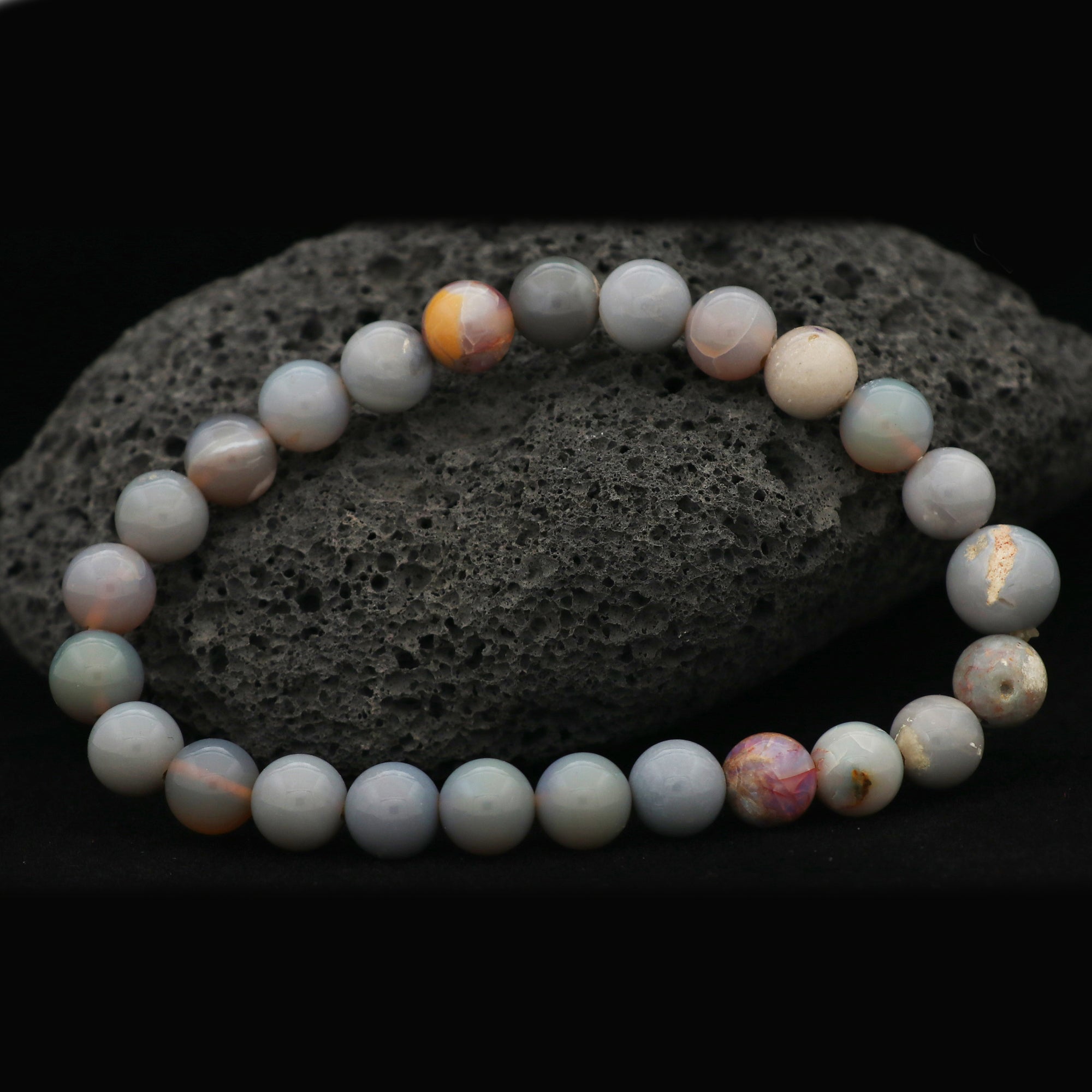 Australian Opal Bracelet 72 Ct Natural 7.9–9.6mm Round Beads Handmade Jewelry