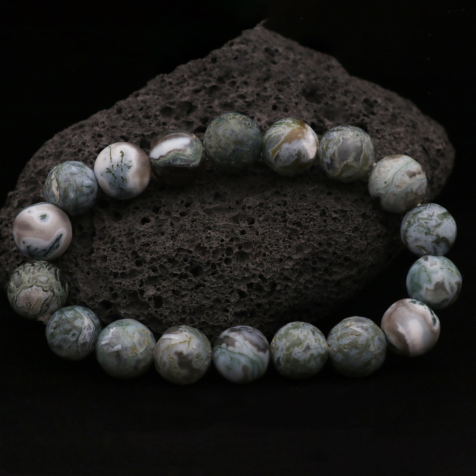 Natural Moss Green Opal Bracelet Round Plain Gemstone Beads Handmade 139 Ct