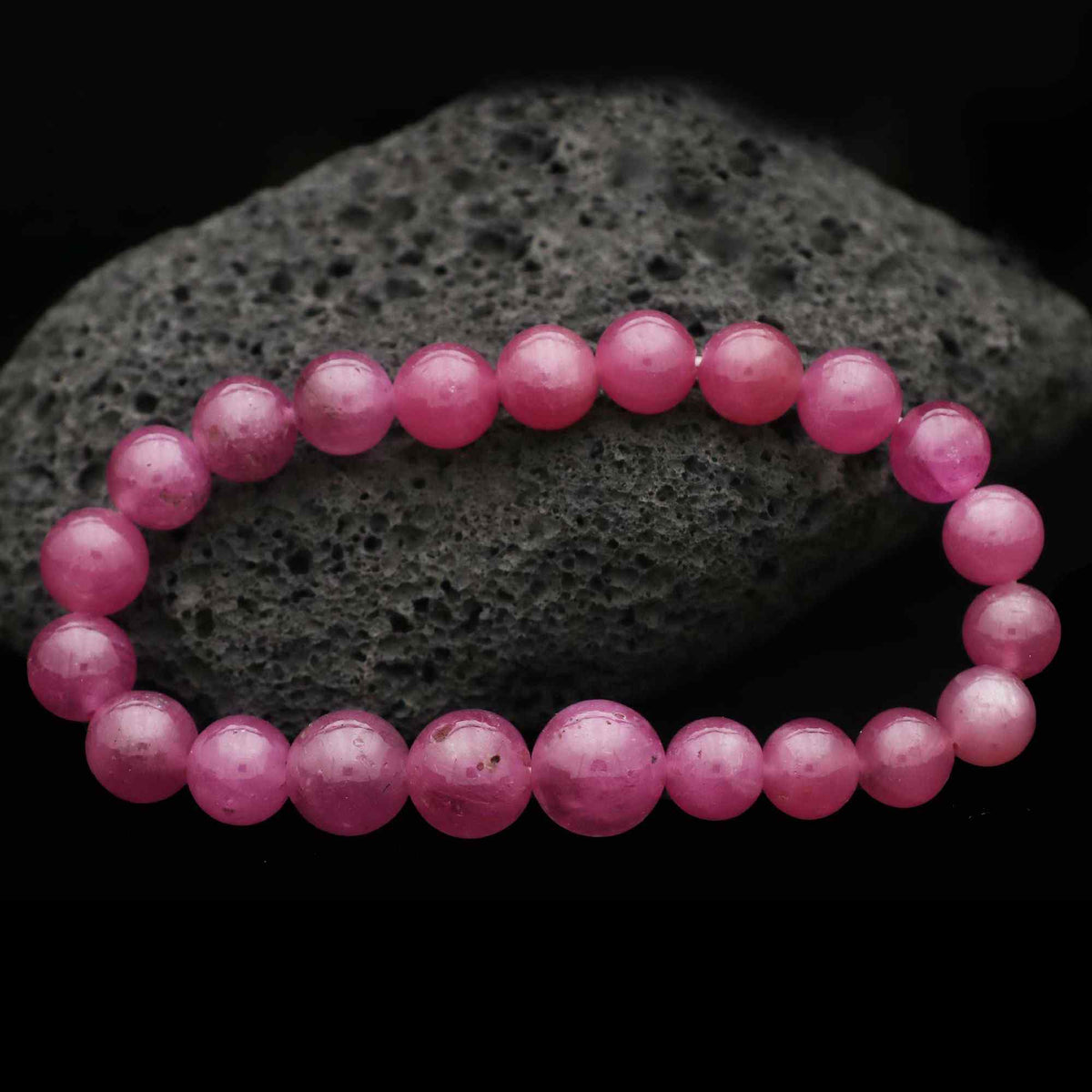 Handmade Natural Pink Sapphire Bead Bracelet Round Plain Gemstone Elastic Band Bracelet 157 Ct