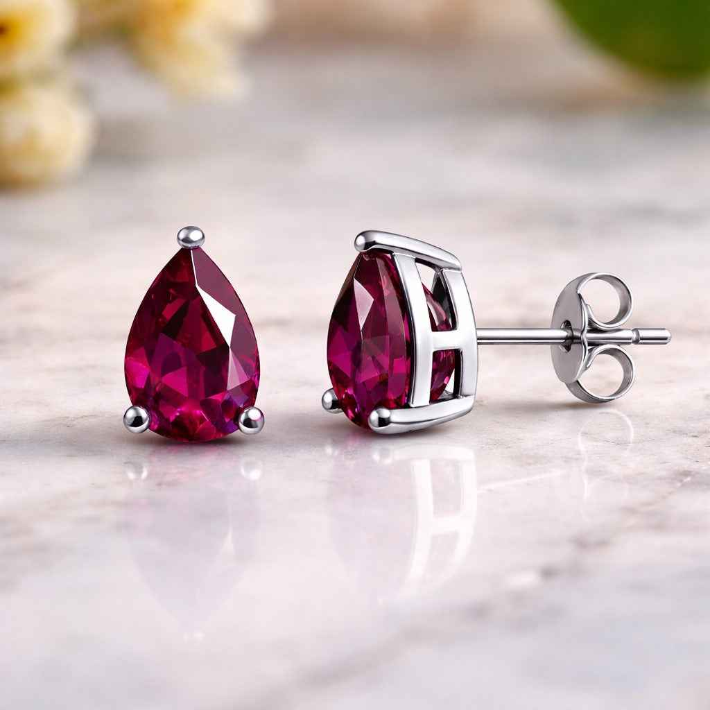 Rhodolite Garnet Stud Earrings in 925 Sterling Silver, Natural Rhodolite Cut Studs, Minimalist Gemstone Earrings