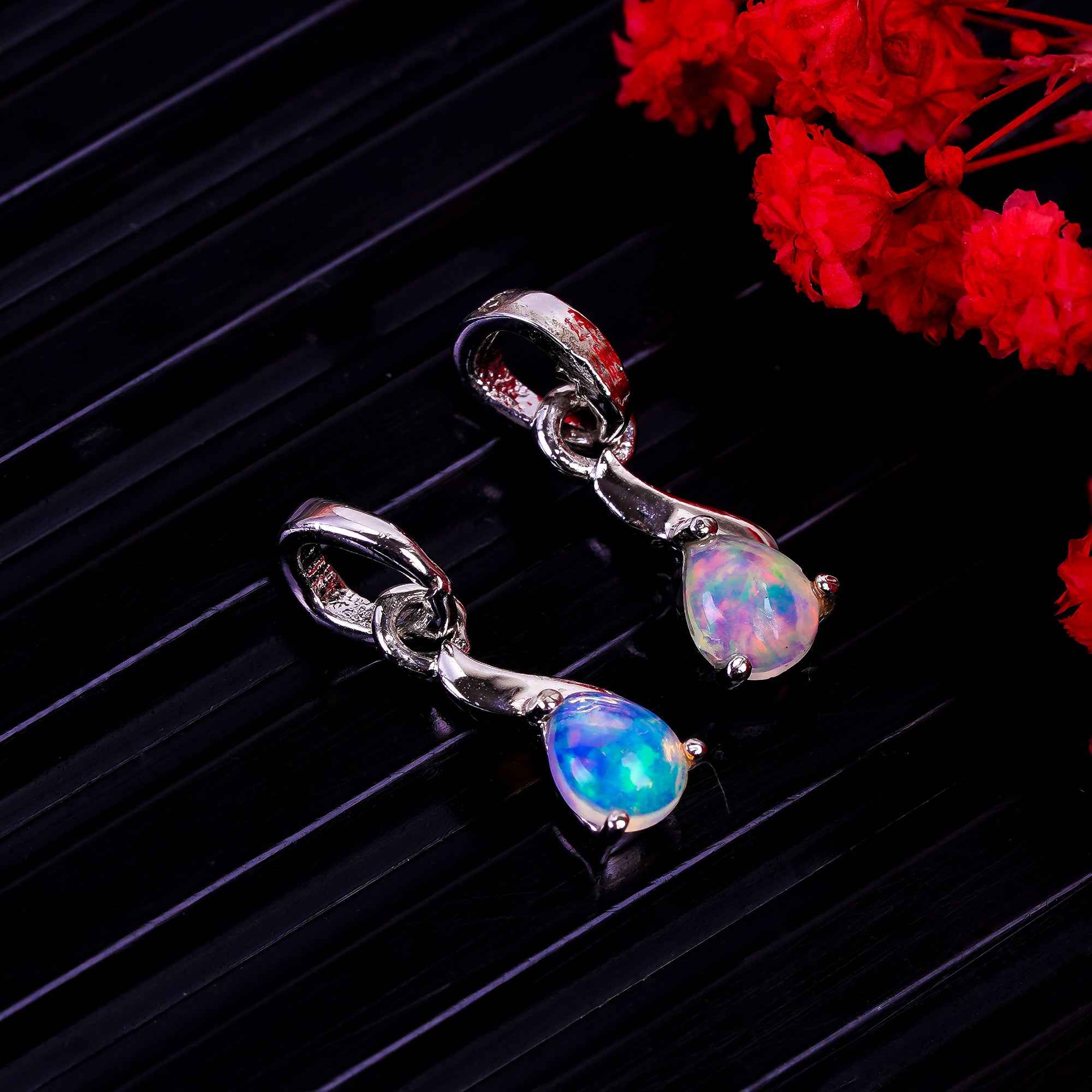 Celestial Opal Talisman 5x4mm Pear Cabochon Silver Amulet Pendant Lucky Gem Jewelry Handmade Gift