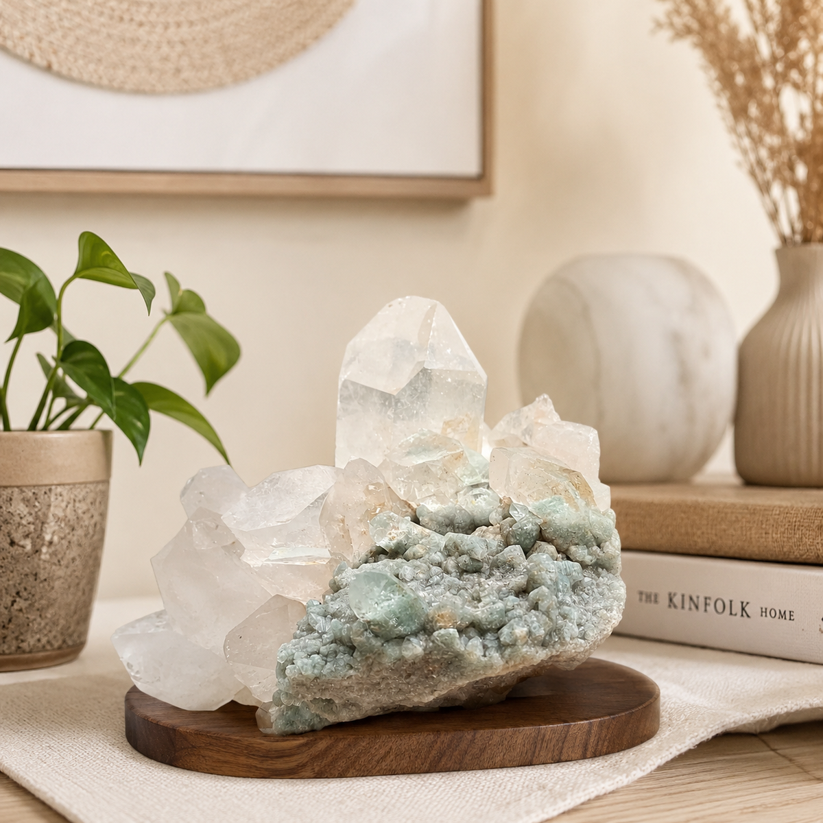 Raw Himalayan Green Phantom Quartz Cluster Natural Mineral Display Piece
