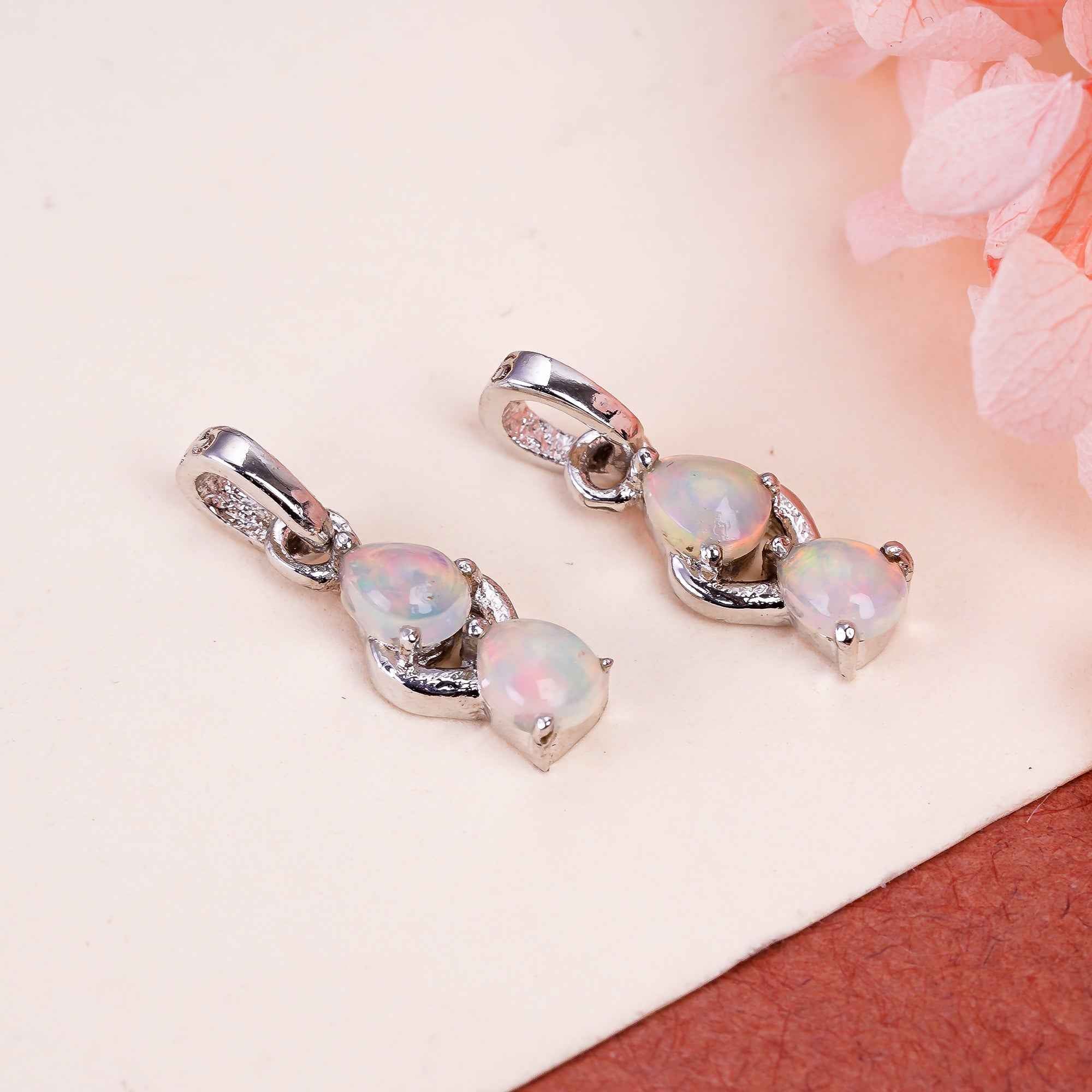 Fire Opal Necklace 5x4mm Pear Gemstone Pendant in 925 Sterling Silver Dainty Opal Jewelry