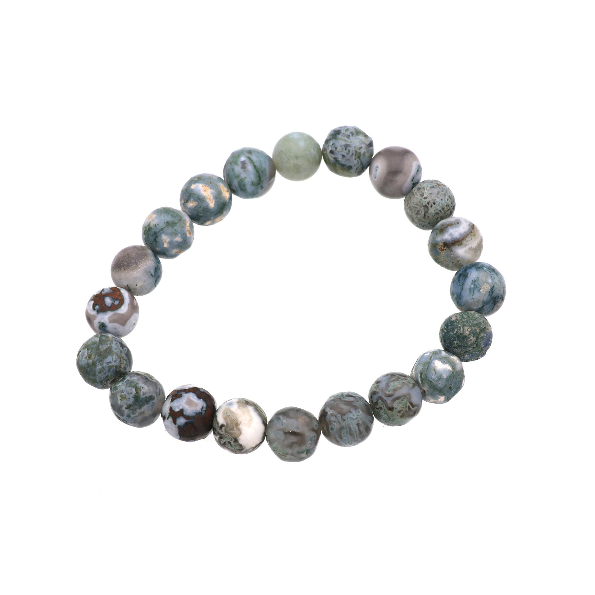 Natural Moss Green Opal Bracelet Round Plain Gemstone Beads Handmade 118 Ct