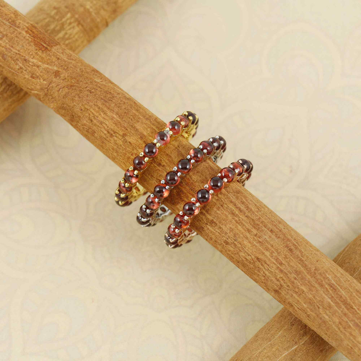 Natural Garnet 3mm Round Cabochon Ring 925 Sterling Silver Handmade Red Gemstone Solitaire Ring