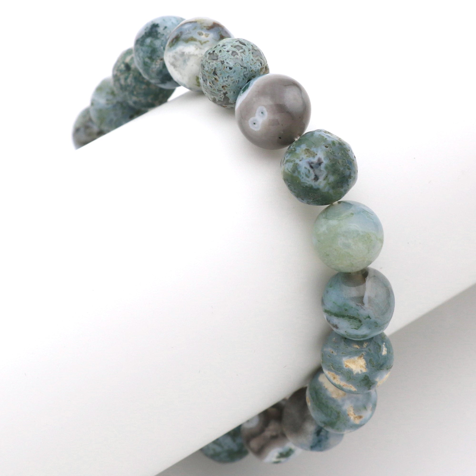 Natural Moss Green Opal Bracelet Round Plain Gemstone Beads Handmade 118 Ct