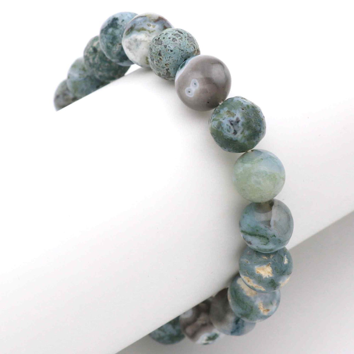 Natural Moss Green Opal Bracelet Round Plain Gemstone Beads Handmade 118 Ct