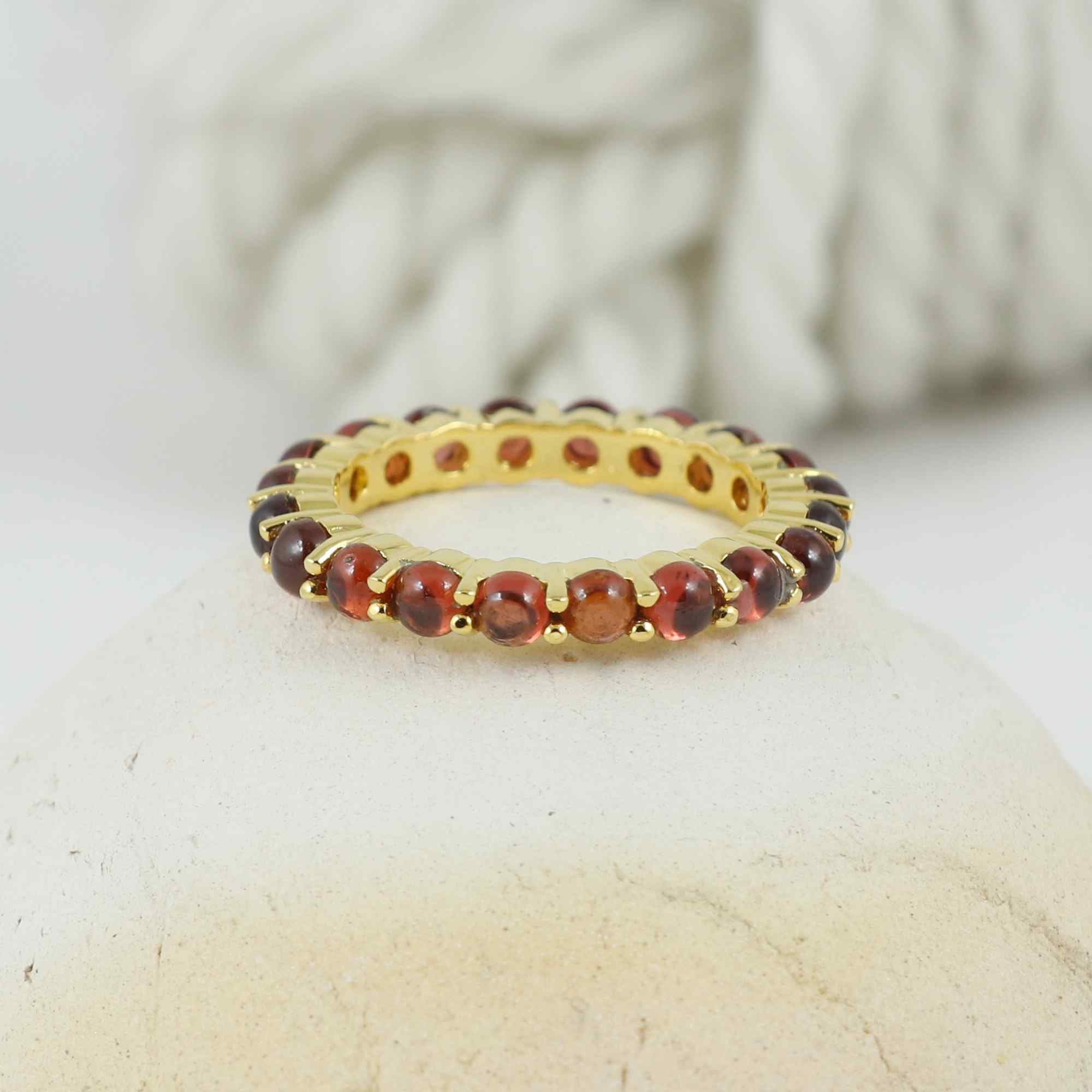 Natural Garnet 3mm Round Cabochon Ring 925 Sterling Silver Handmade Red Gemstone Solitaire Ring