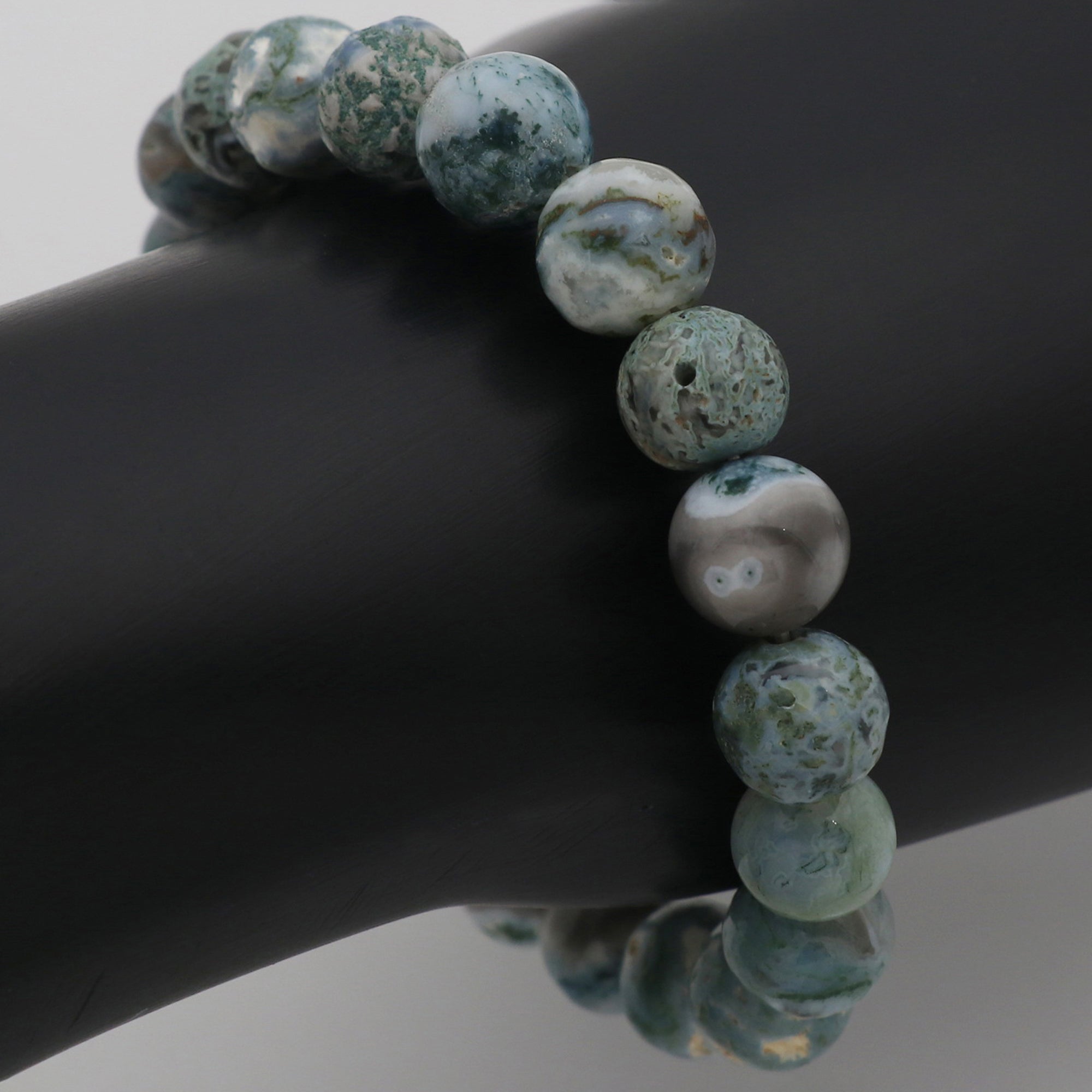 Natural Moss Green Opal Bracelet Round Plain Gemstone Beads Handmade 118 Ct