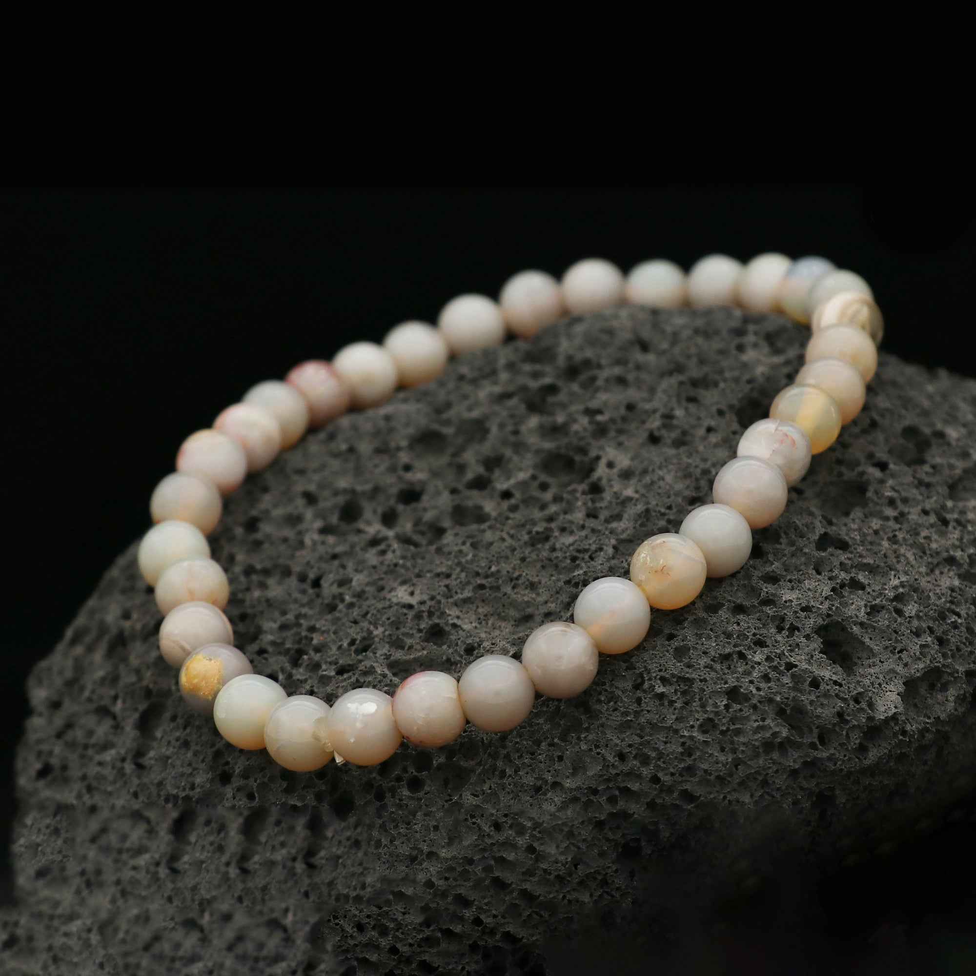 Australian Opal 6mm Bead Bracelet 41 Ct Natural Round Handmade Gemstone Jewelry