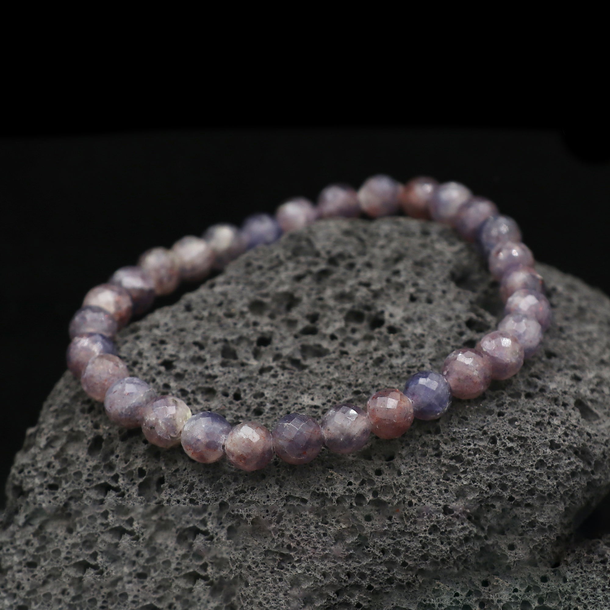 Bloodshot Iolite Faceted Round Bead Bracelet Natural Gemstone Jewelry 59 Ct