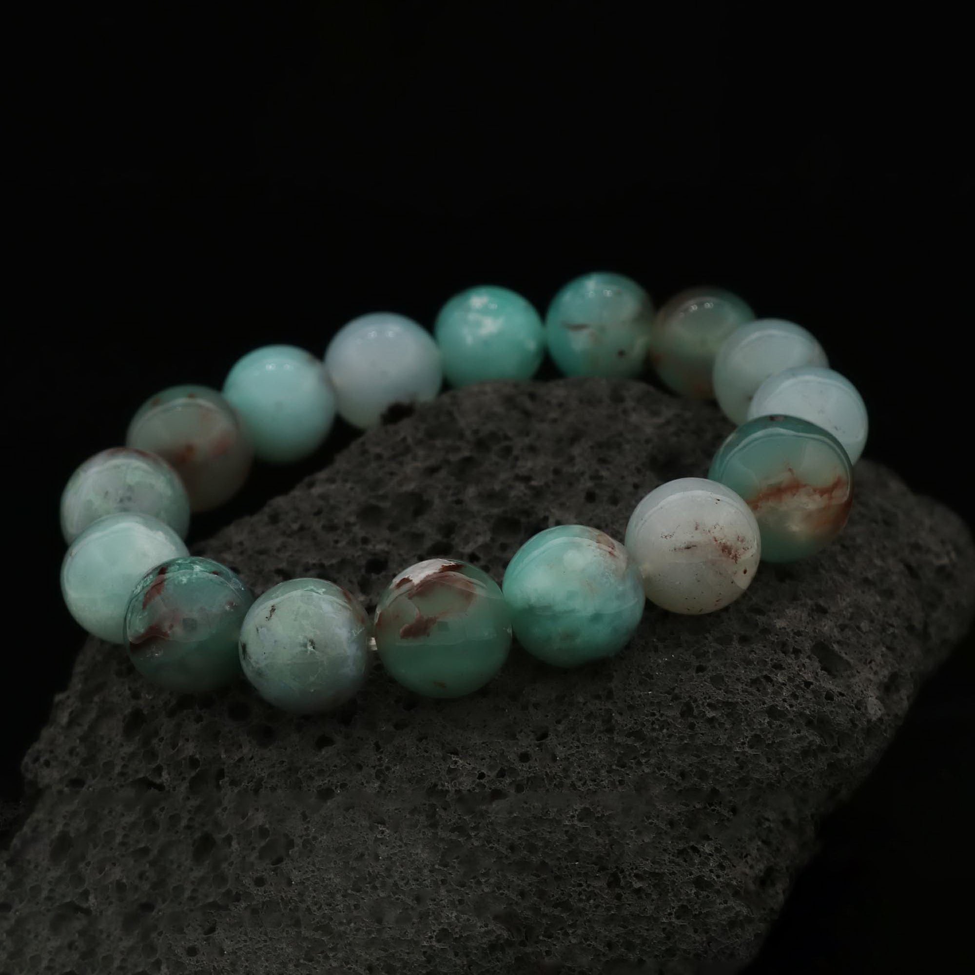 Statement Aqua Chalcedony Bracelet Large Natural Round Gemstone Beads Handmade 210 Ct