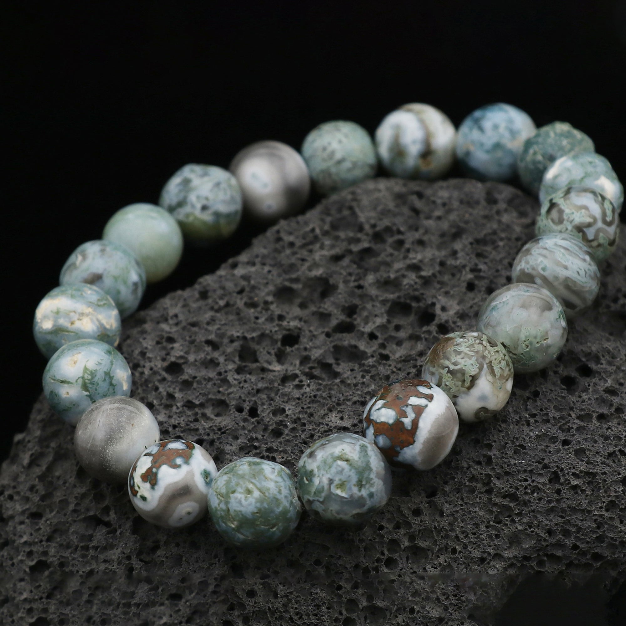 Natural Moss Green Opal Bracelet Round Plain Gemstone Beads Handmade 118 Ct