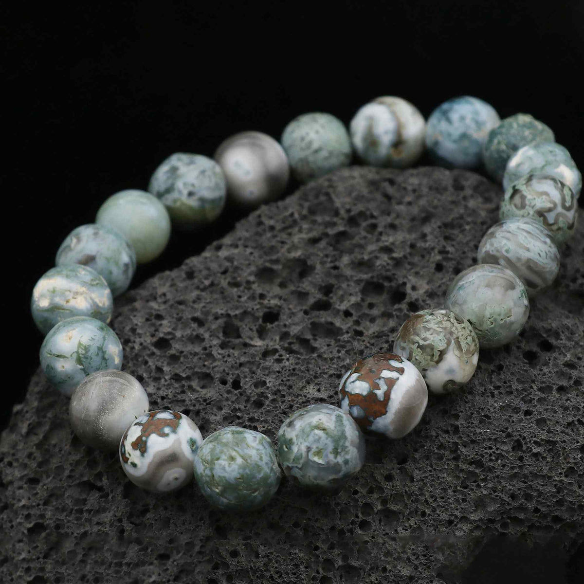 Natural Moss Green Opal Bracelet Round Plain Gemstone Beads Handmade 118 Ct
