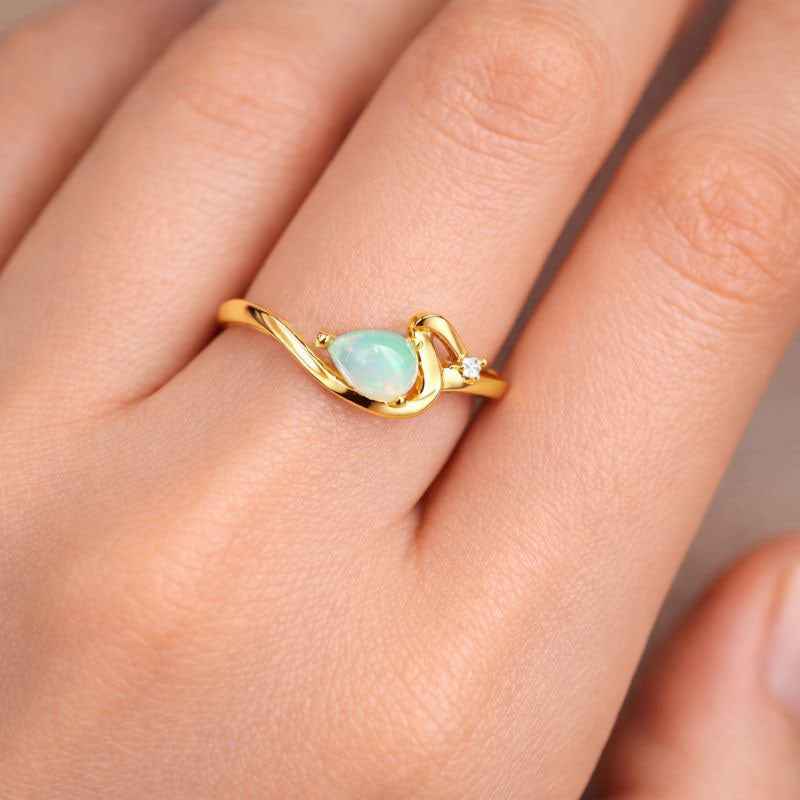 White Ethiopian Opal Pear Ring 4x6mm 925 Sterling Silver Handmade Teardrop Gemstone Jewelry for Women