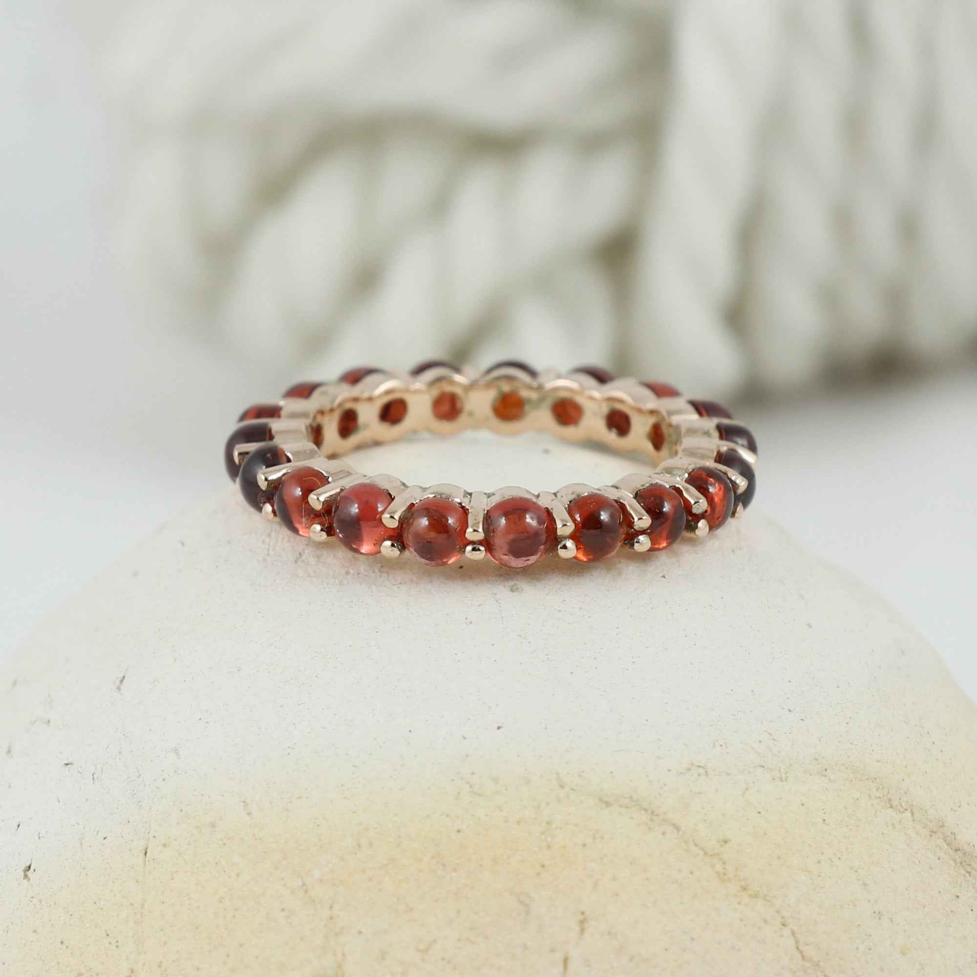 Natural Garnet 3mm Round Cabochon Ring 925 Sterling Silver Handmade Red Gemstone Solitaire Ring