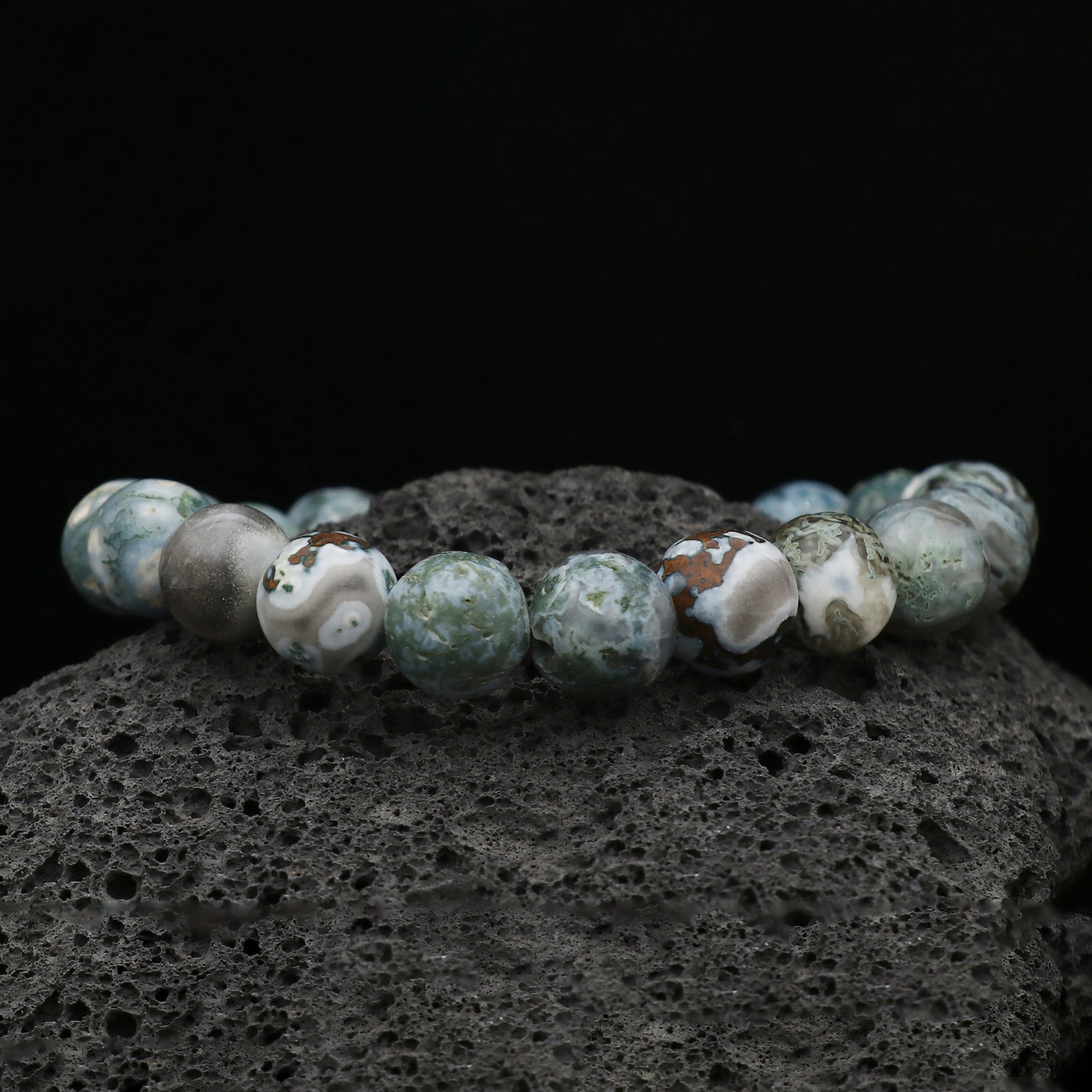 Natural Moss Green Opal Bracelet Round Plain Gemstone Beads Handmade 118 Ct