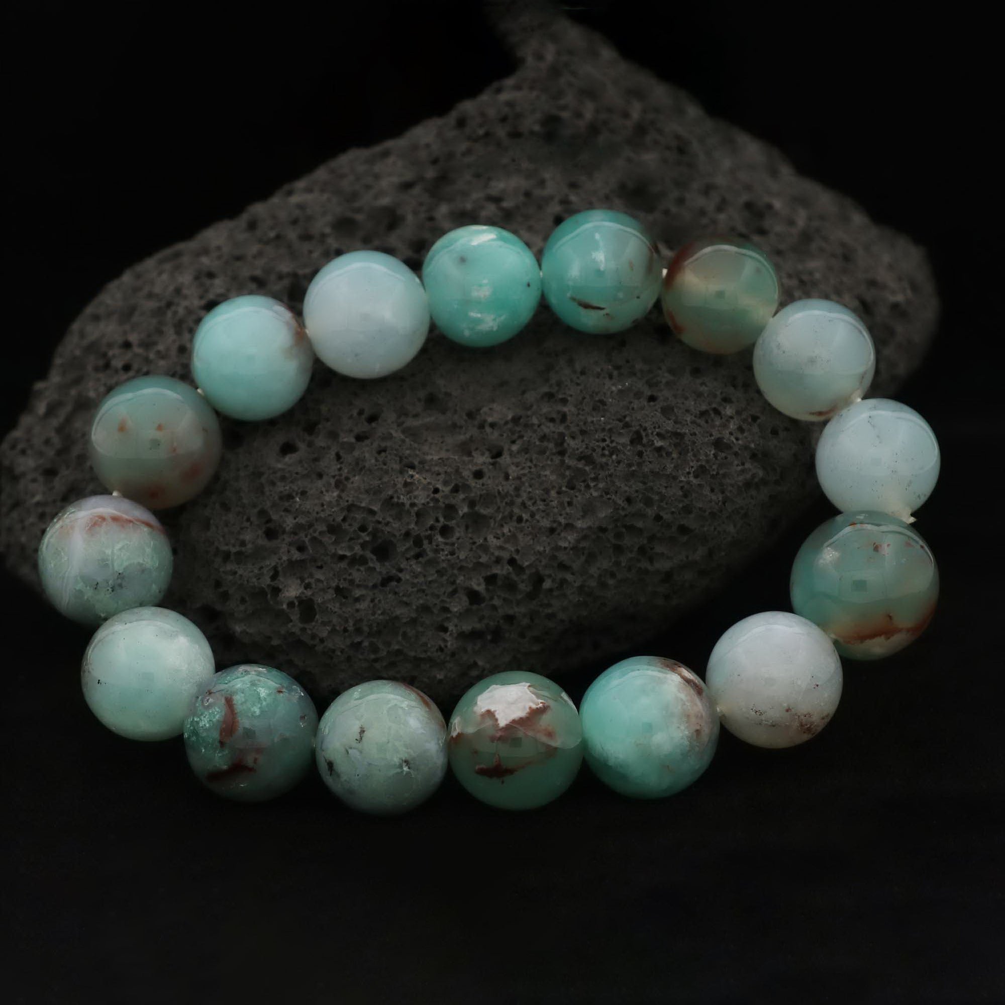 Statement Aqua Chalcedony Bracelet Large Natural Round Gemstone Beads Handmade 210 Ct